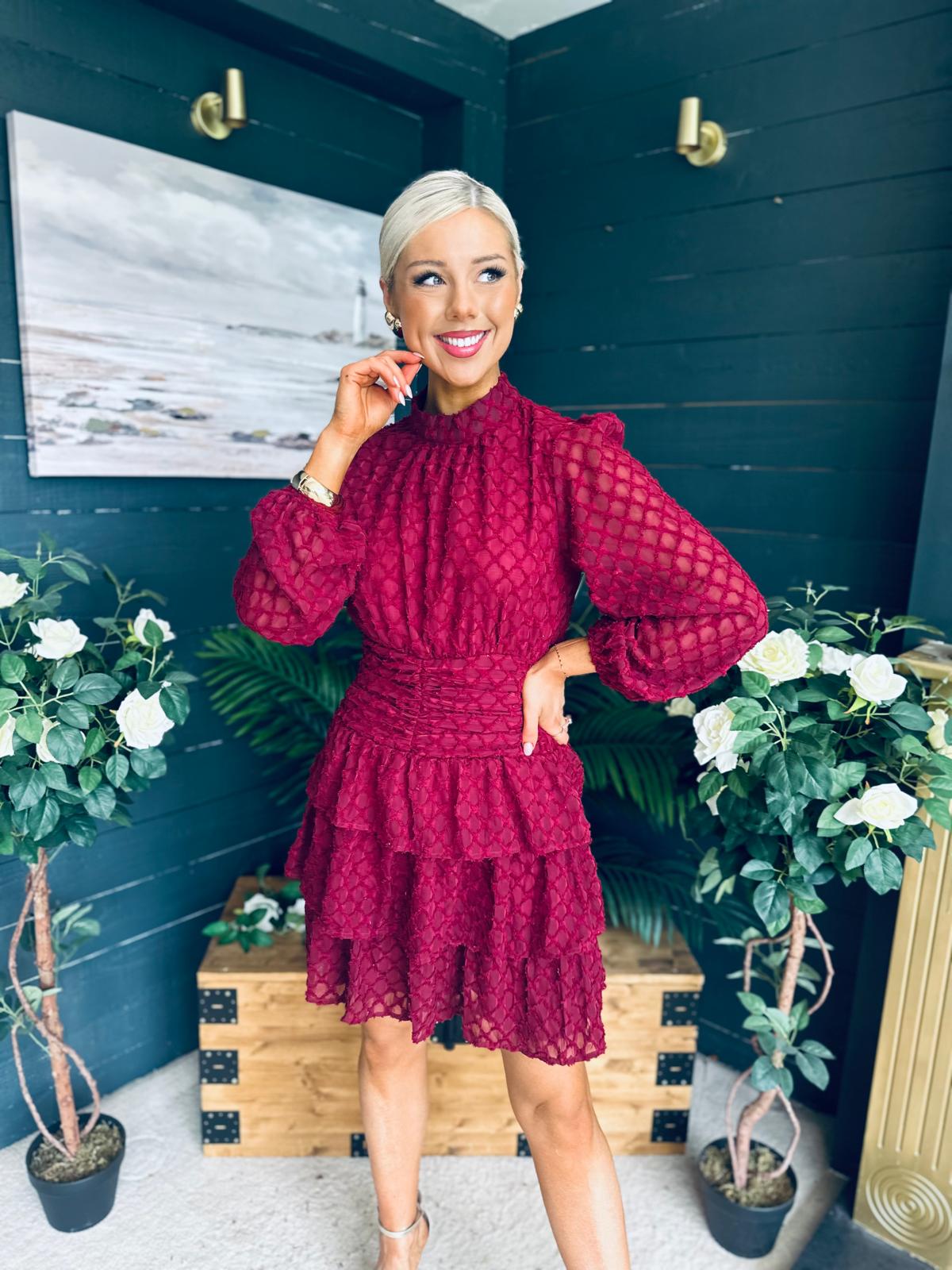 Silvia Banded Mini Dress Burgundy