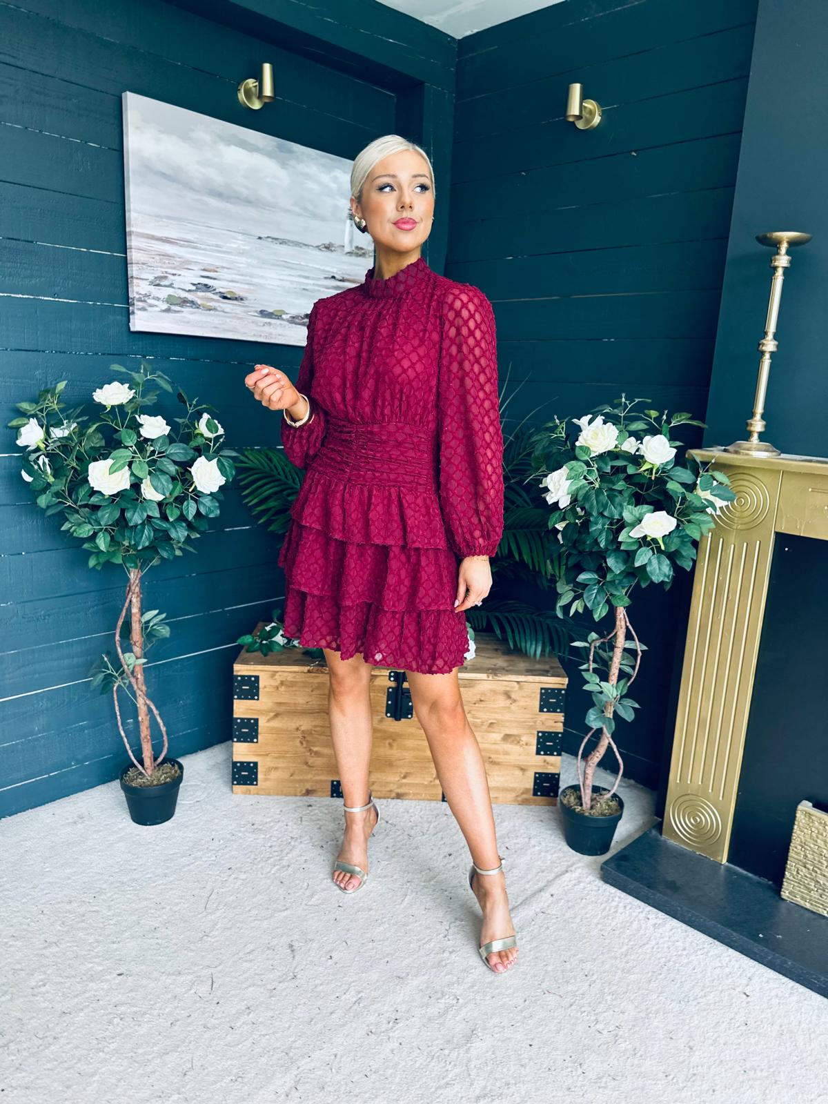 Silvia Banded Mini Dress Burgundy