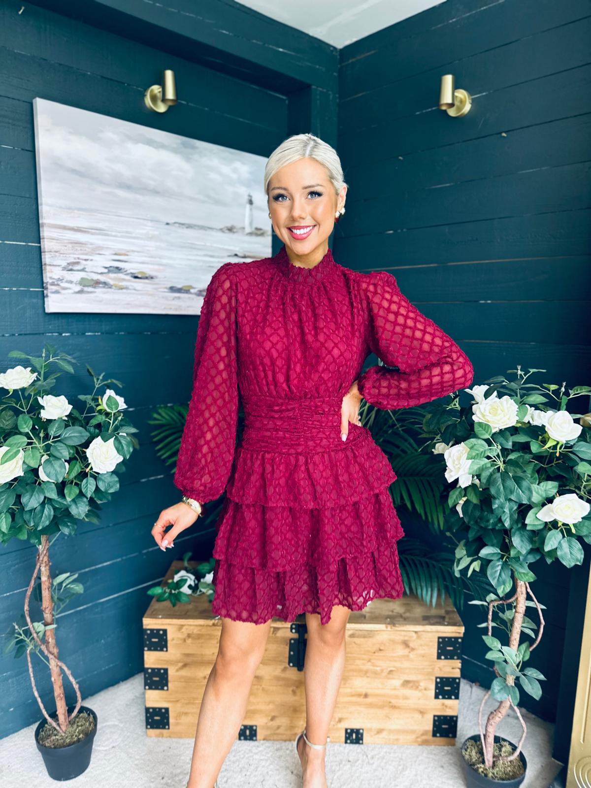 Silvia Banded Mini Dress Burgundy