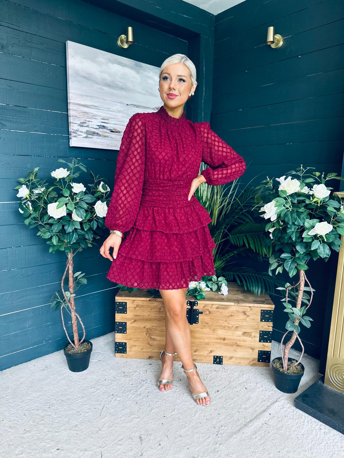 Silvia Banded Mini Dress Burgundy