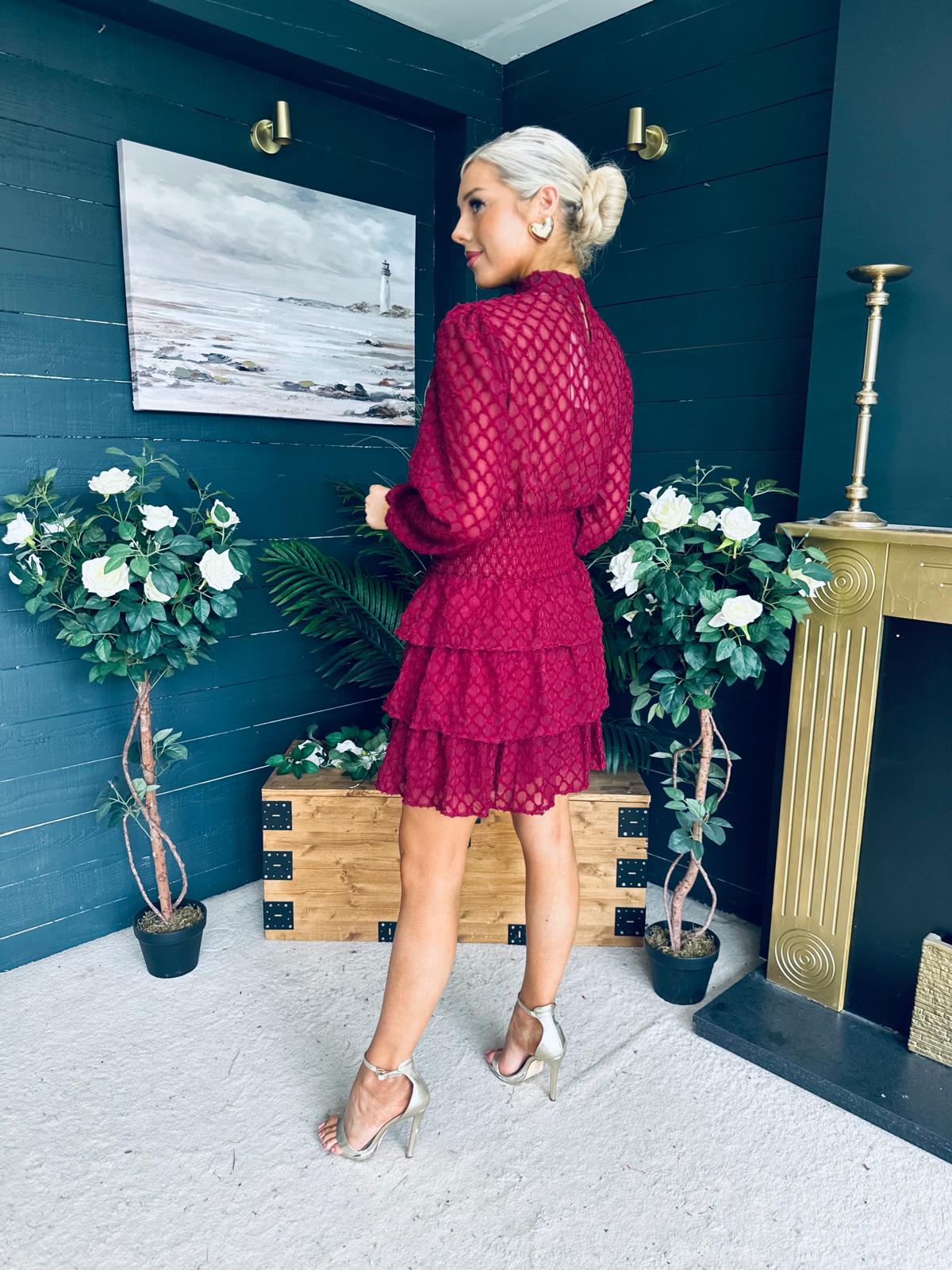 Silvia Banded Mini Dress Burgundy