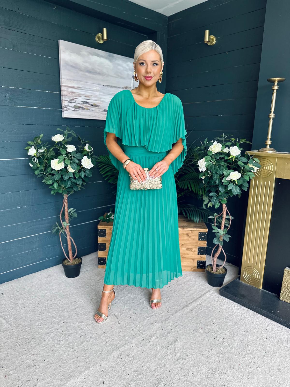 Muireann Cape Detail Midi Dress Green