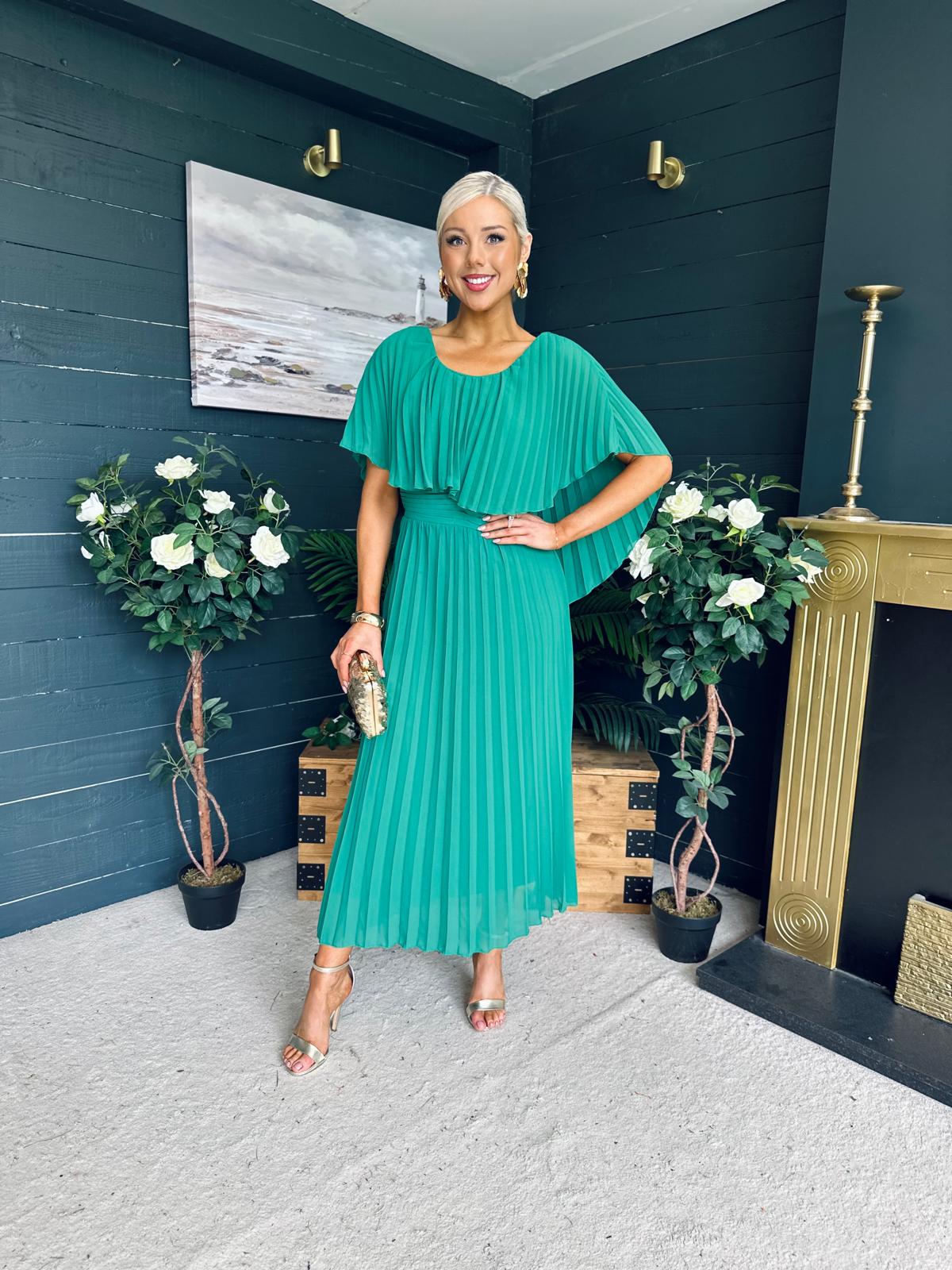 Muireann Cape Detail Midi Dress Green