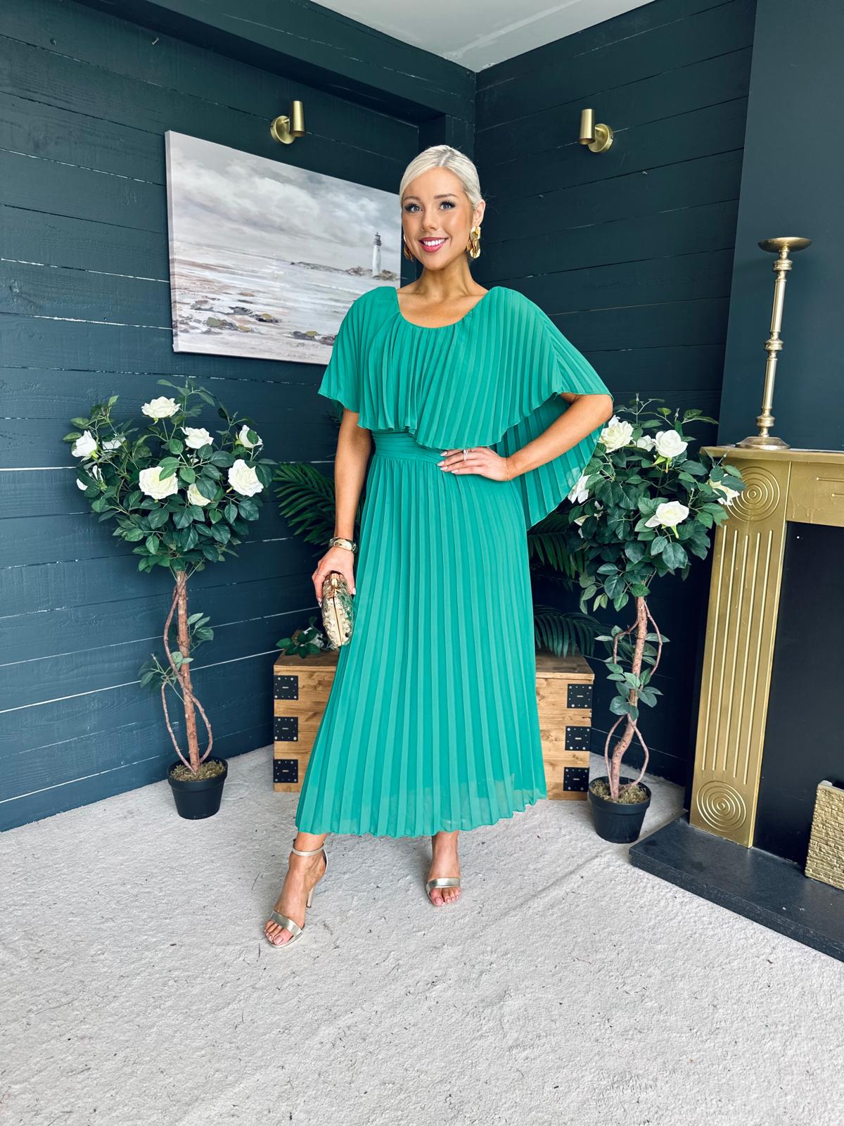 Muireann Cape Detail Midi Dress Green