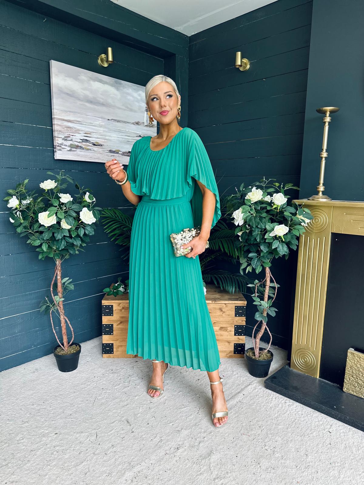Muireann Cape Detail Midi Dress Green