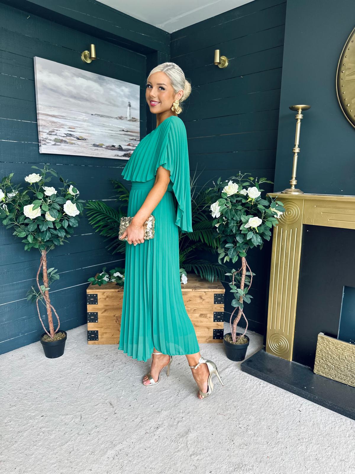 Muireann Cape Detail Midi Dress Green