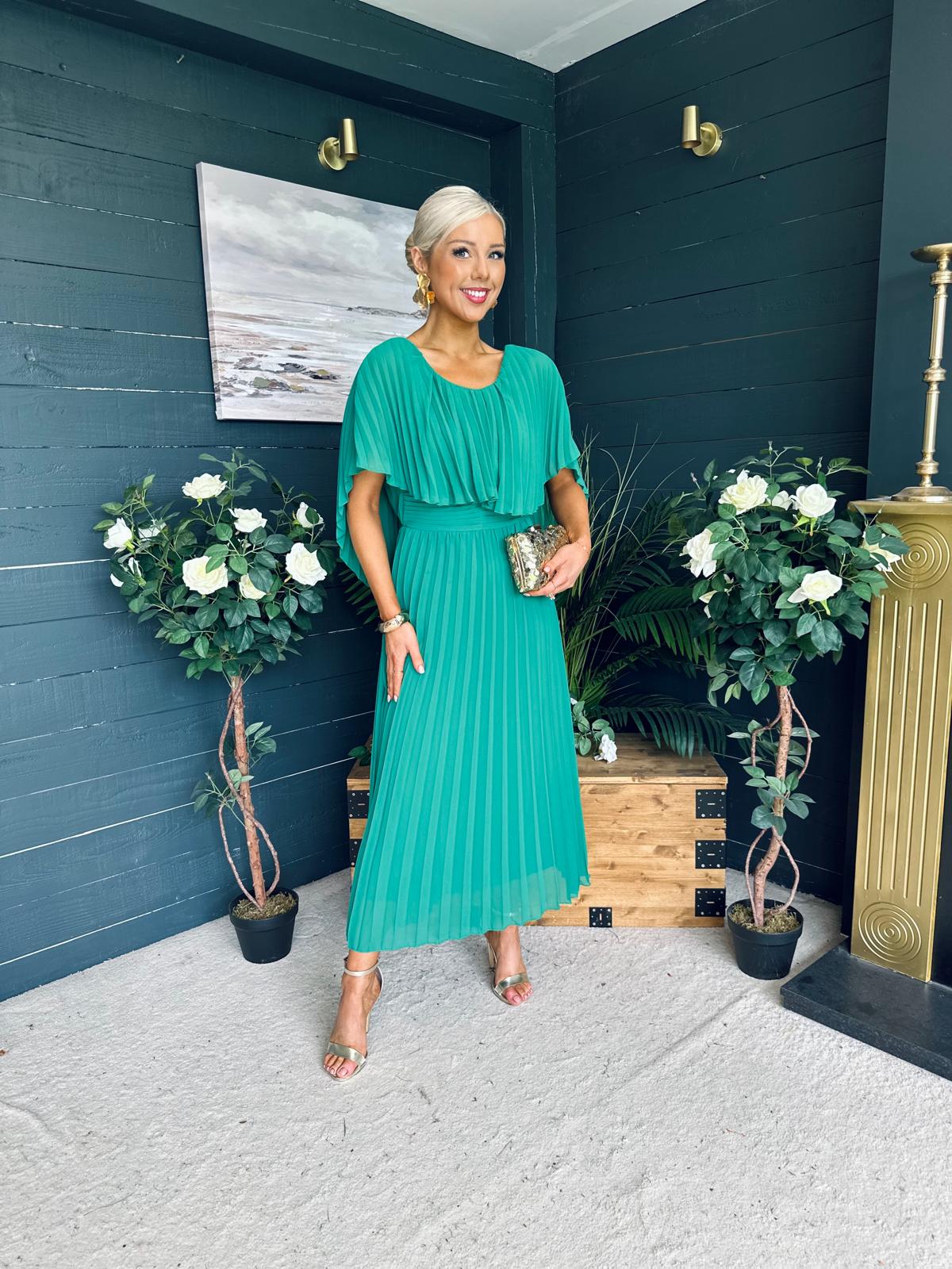 Muireann Cape Detail Midi Dress Green