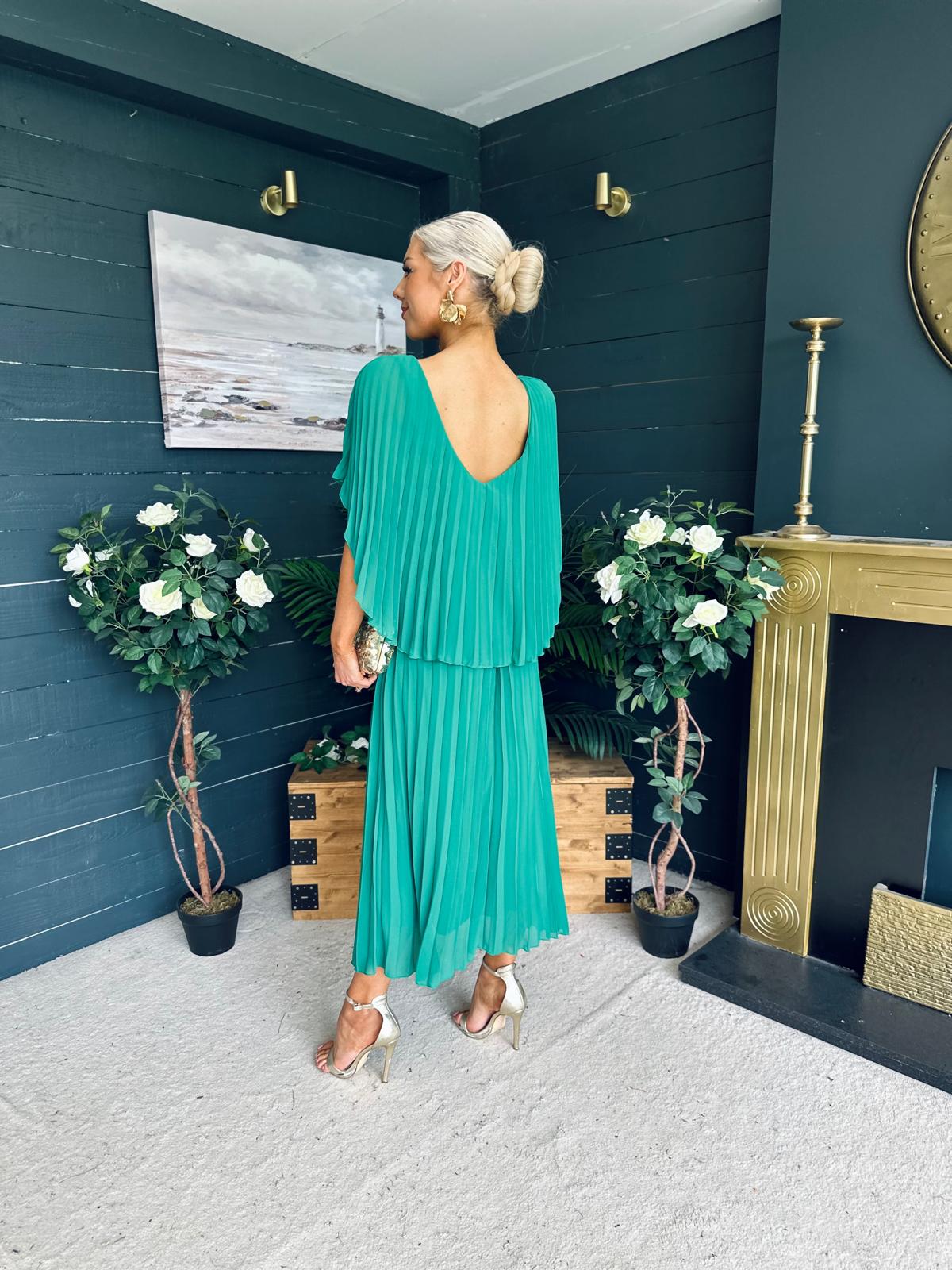 Muireann Cape Detail Midi Dress Green