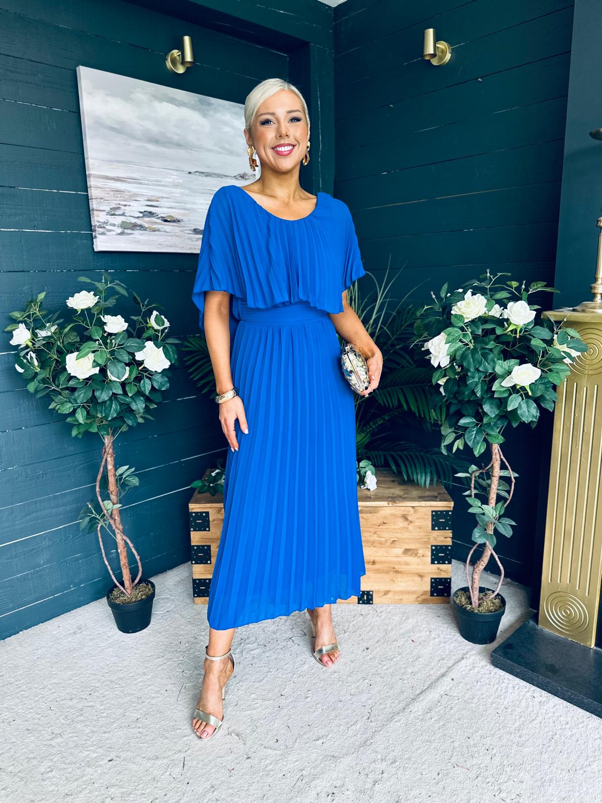 Muireann Cape Detail Midi Dress Cobalt