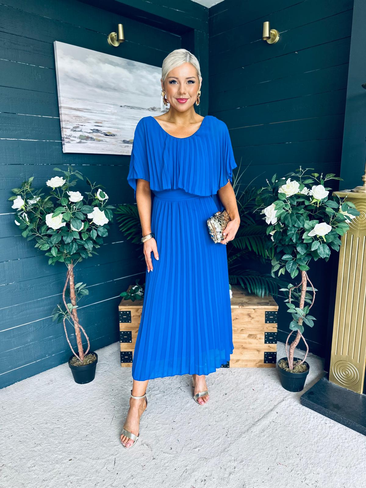 Muireann Cape Detail Midi Dress Cobalt