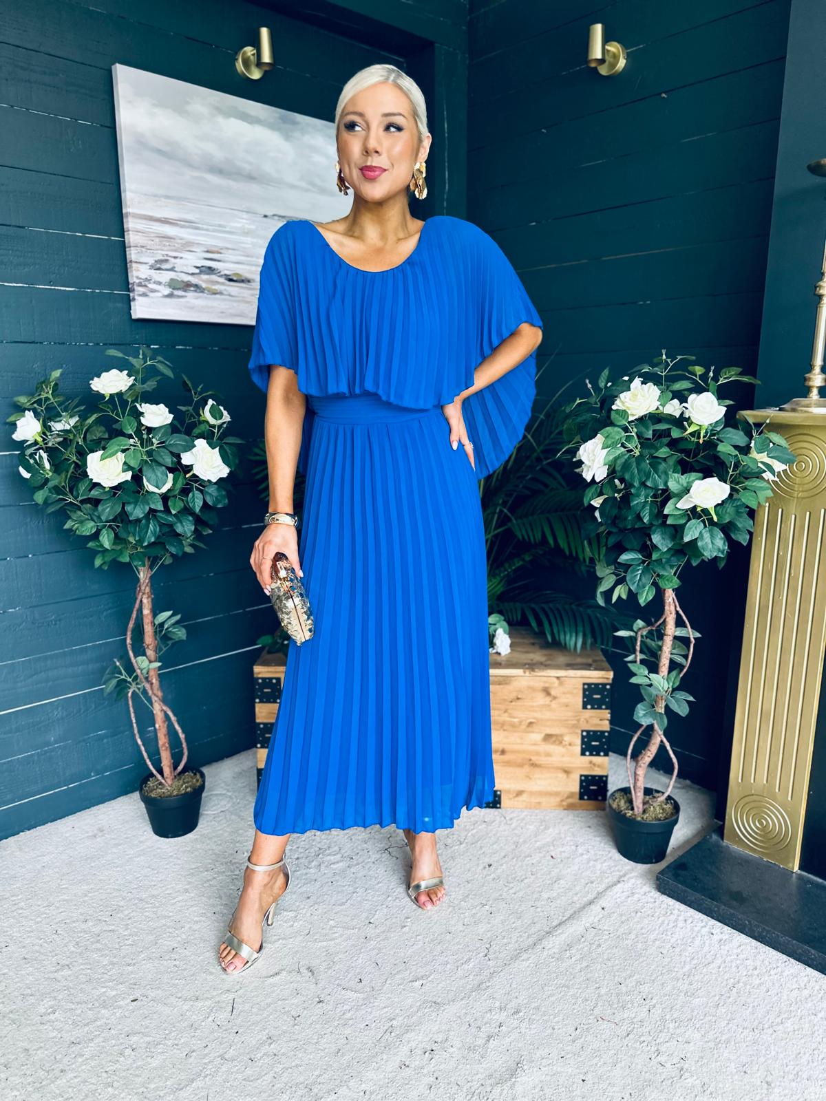 Muireann Cape Detail Midi Dress Cobalt