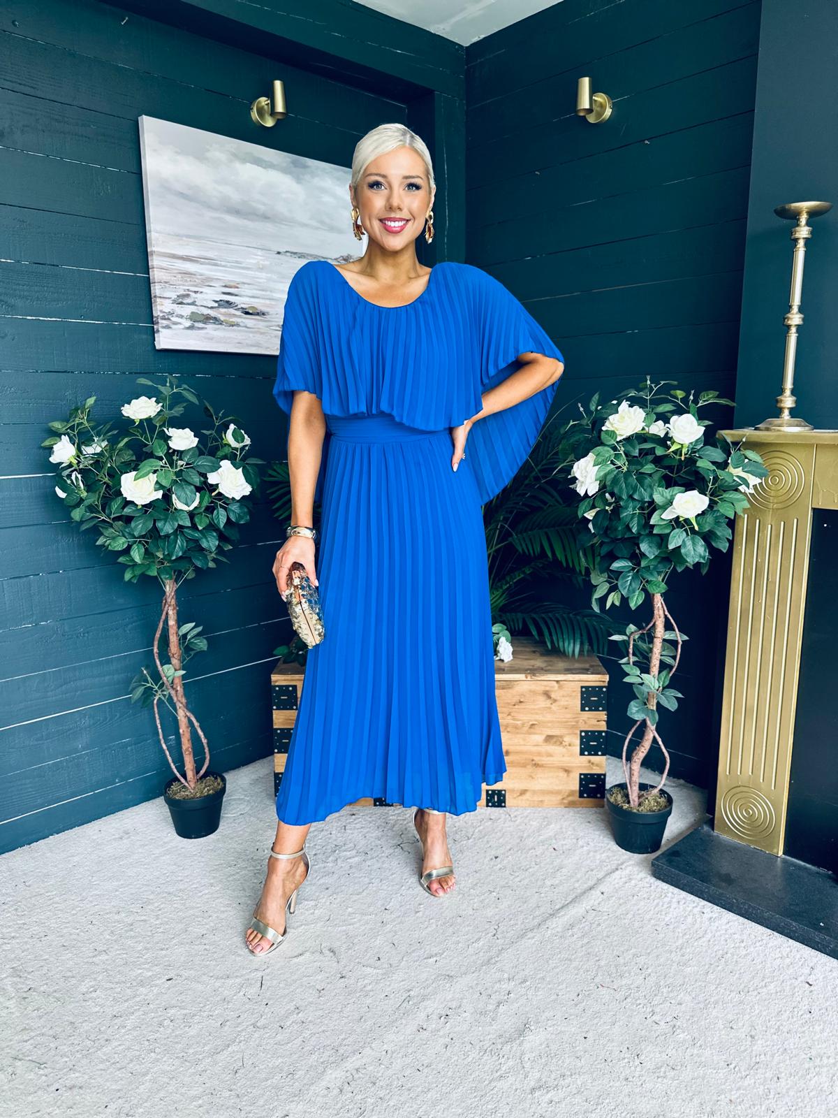 Muireann Cape Detail Midi Dress Cobalt