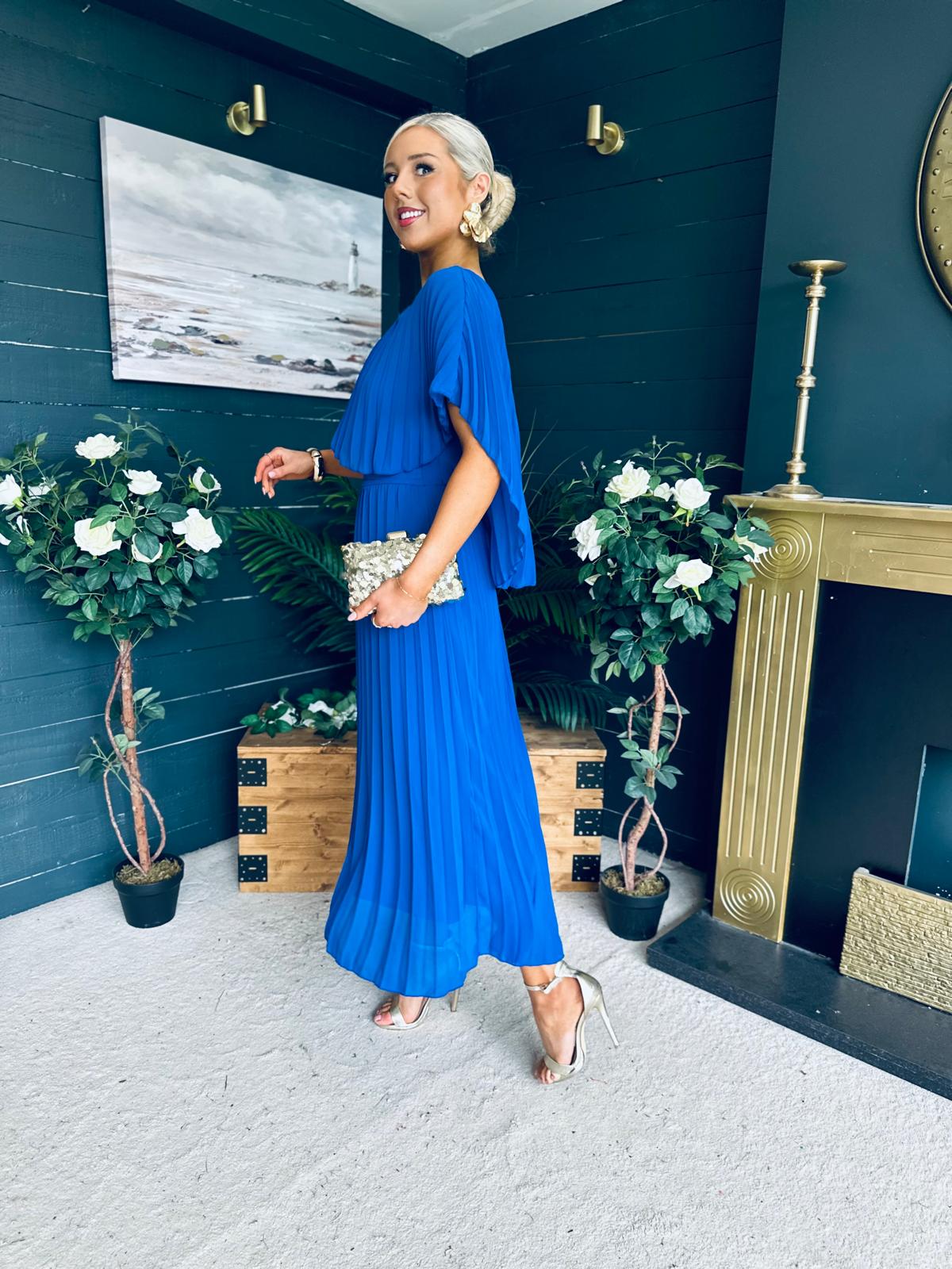 Muireann Cape Detail Midi Dress Cobalt