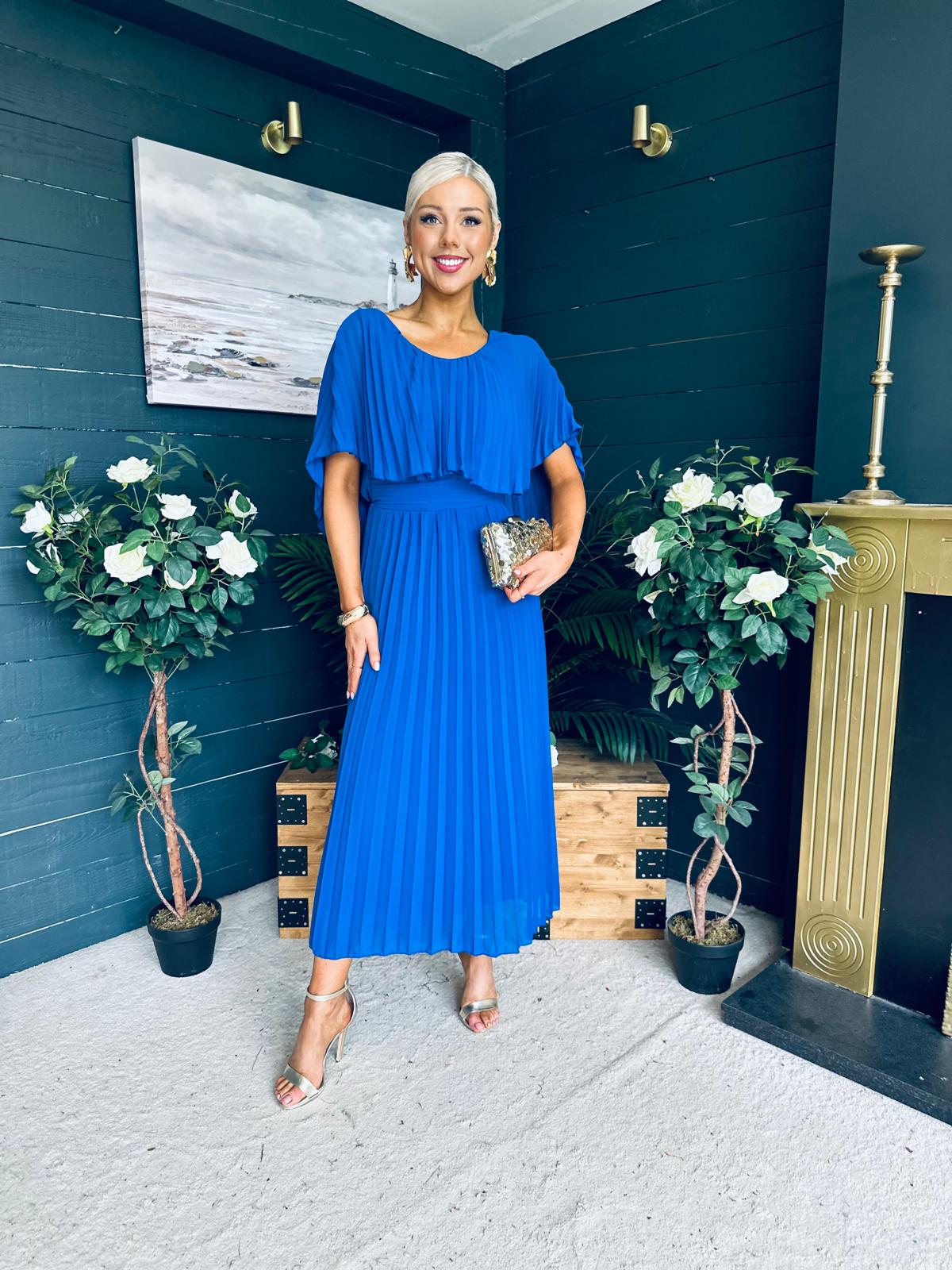 Muireann Cape Detail Midi Dress Cobalt