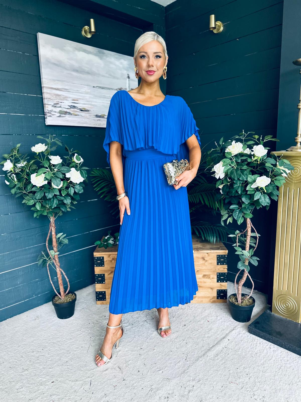 Muireann Cape Detail Midi Dress Cobalt