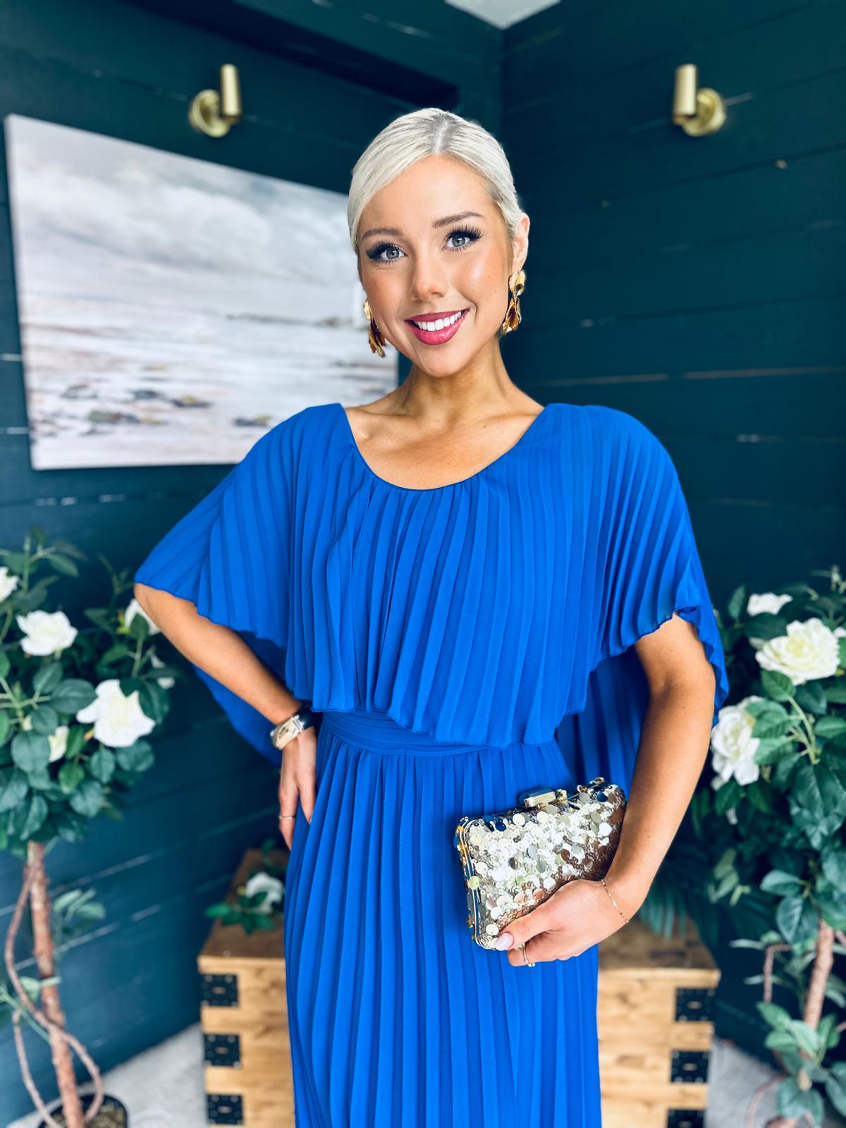 Muireann Cape Detail Midi Dress Cobalt