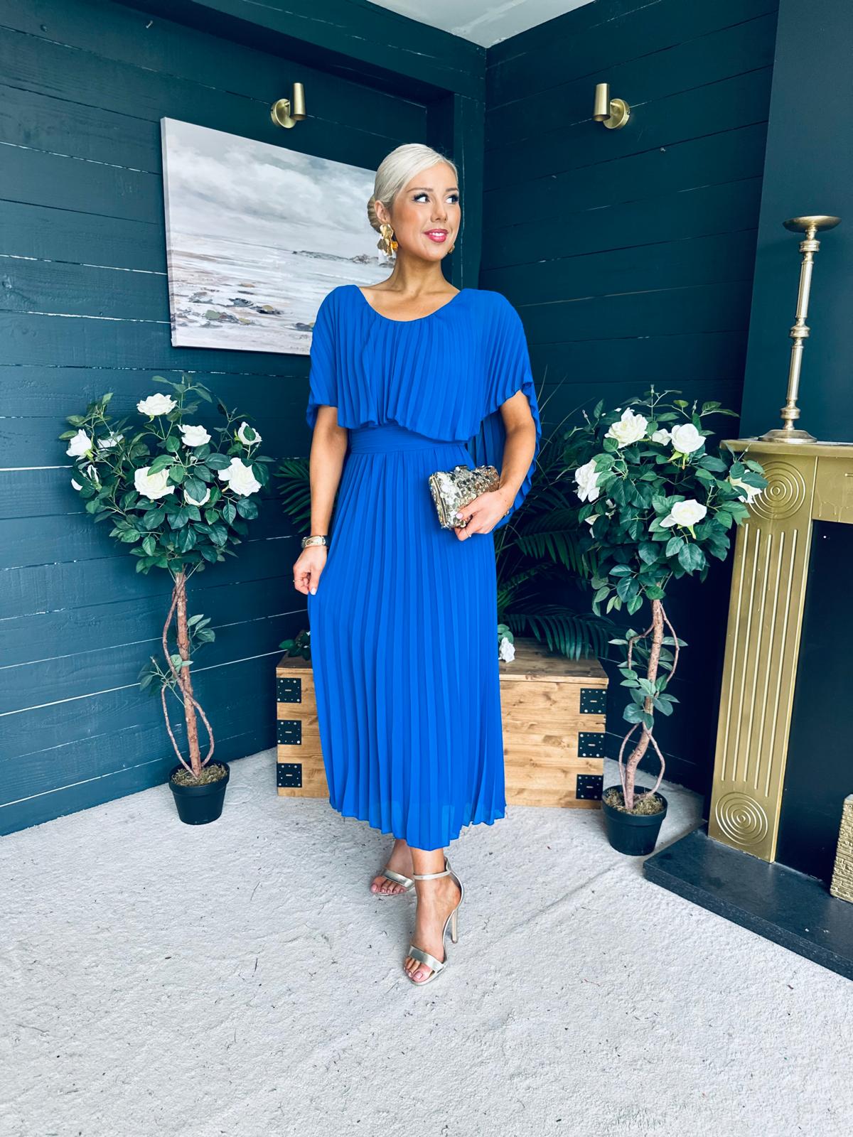 Muireann Cape Detail Midi Dress Cobalt