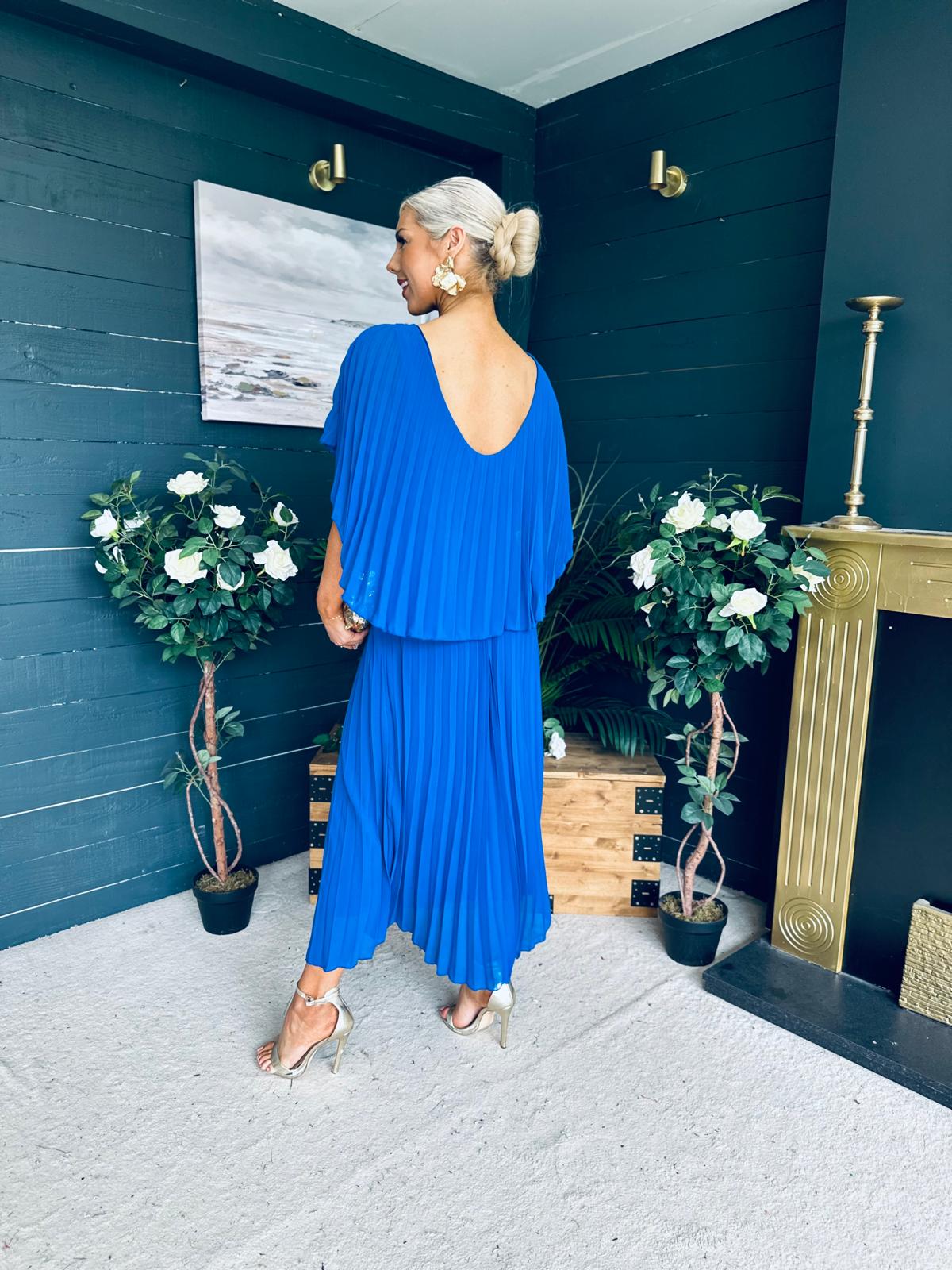 Muireann Cape Detail Midi Dress Cobalt