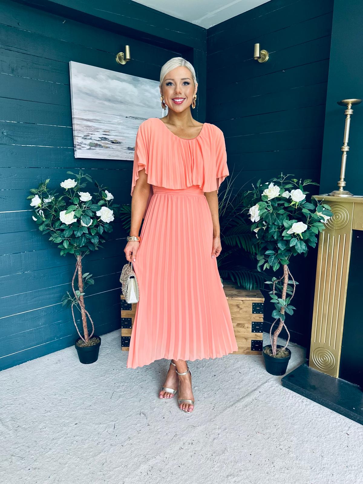 Muireann Cape Detail Midi Dress Peach