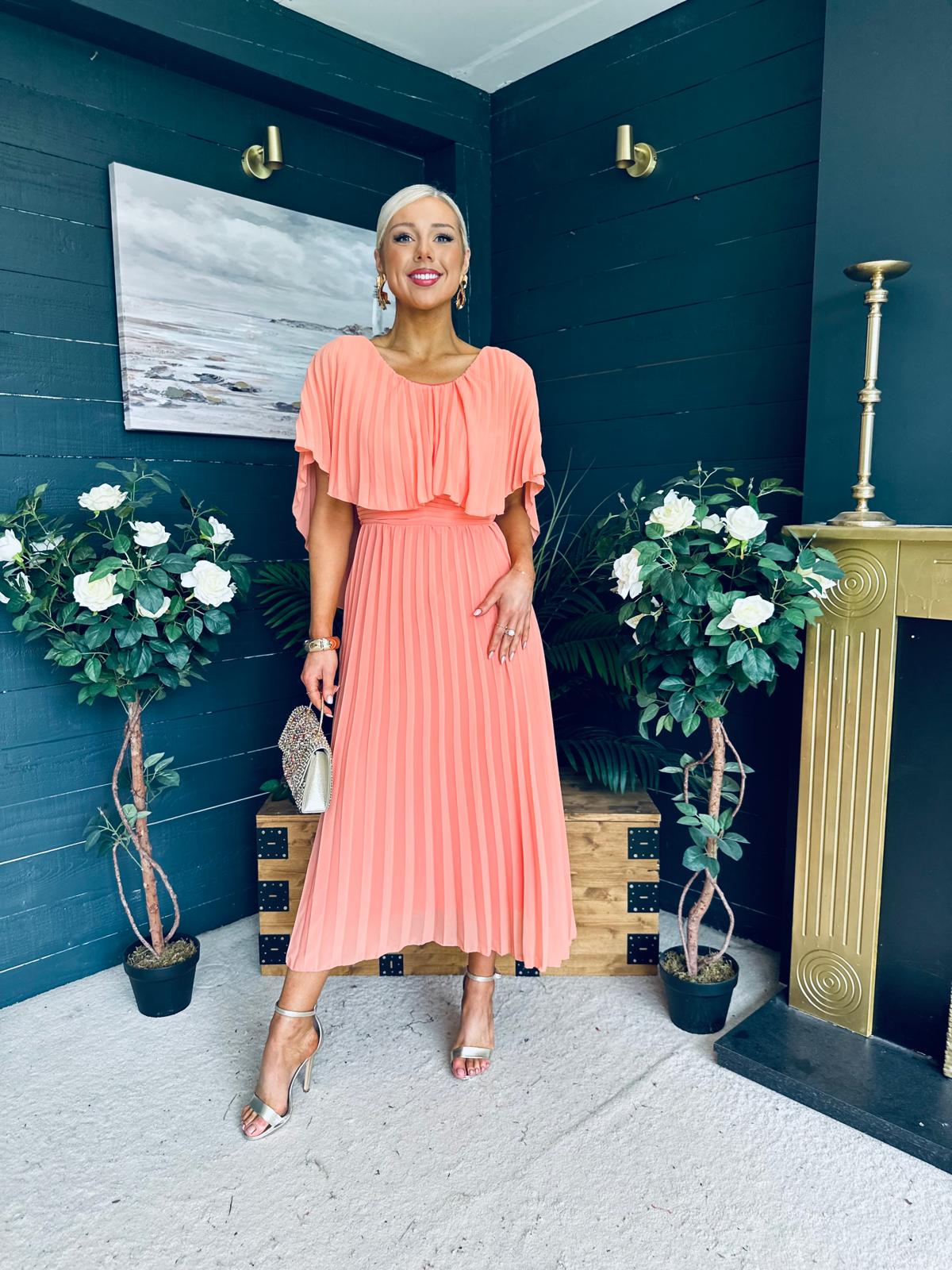Muireann Cape Detail Midi Dress Peach
