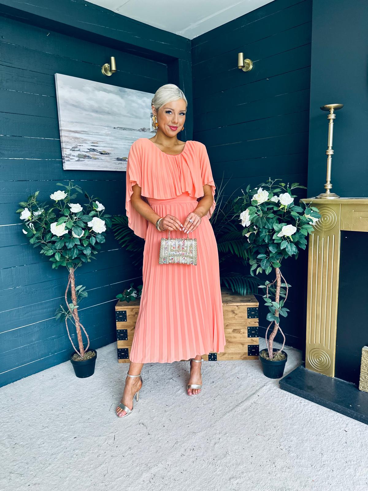 Muireann Cape Detail Midi Dress Peach