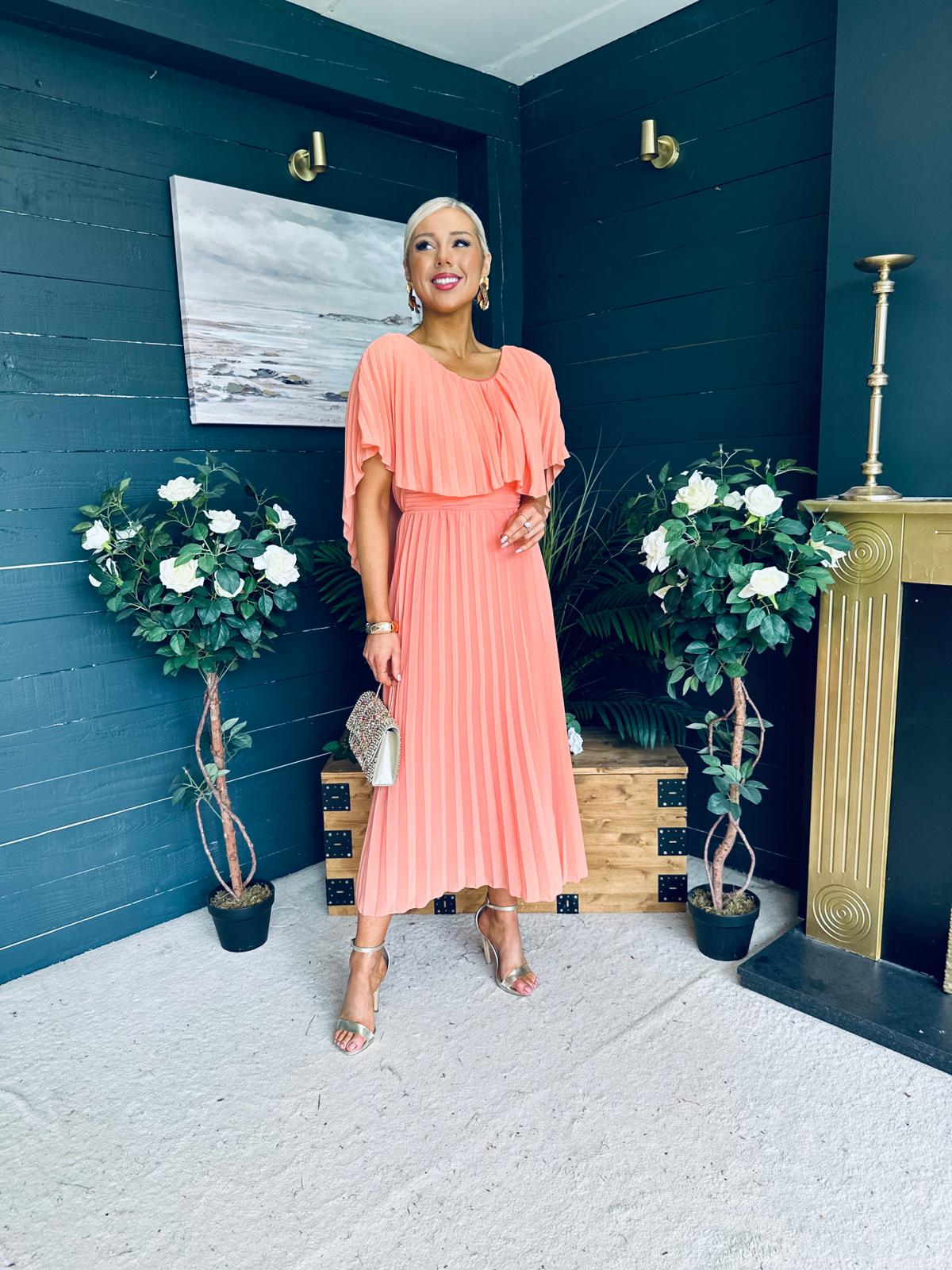 Muireann Cape Detail Midi Dress Peach
