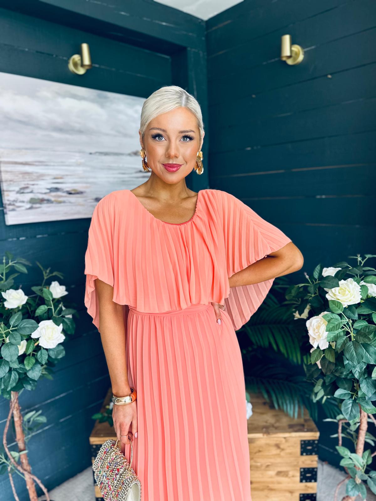 Muireann Cape Detail Midi Dress Peach