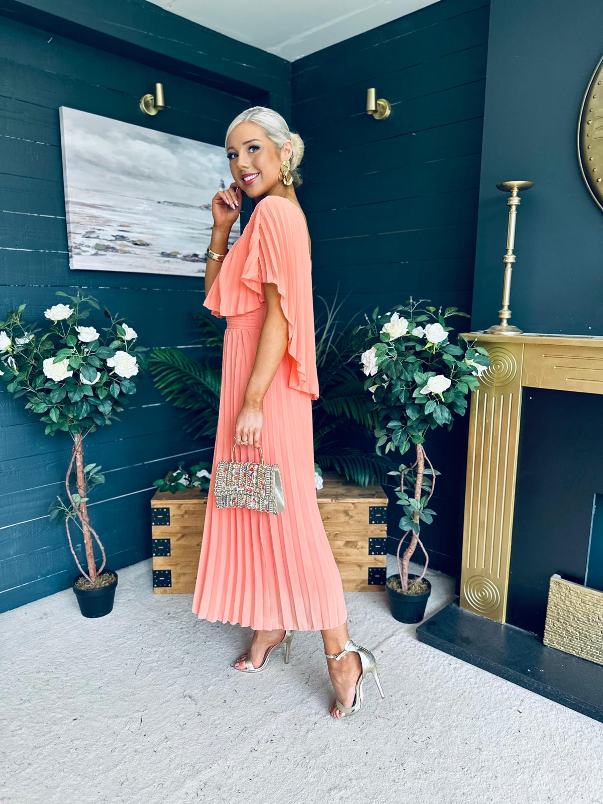 Muireann Cape Detail Midi Dress Peach
