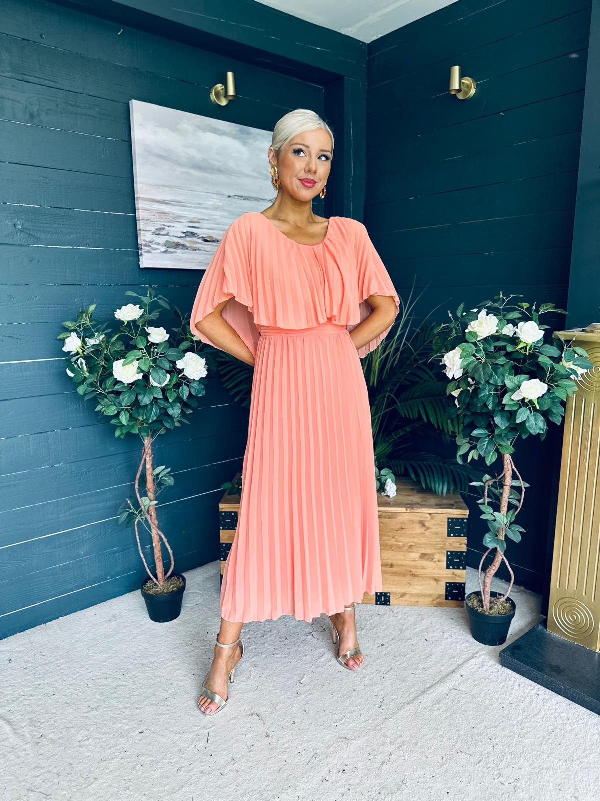 Muireann Cape Detail Midi Dress Peach