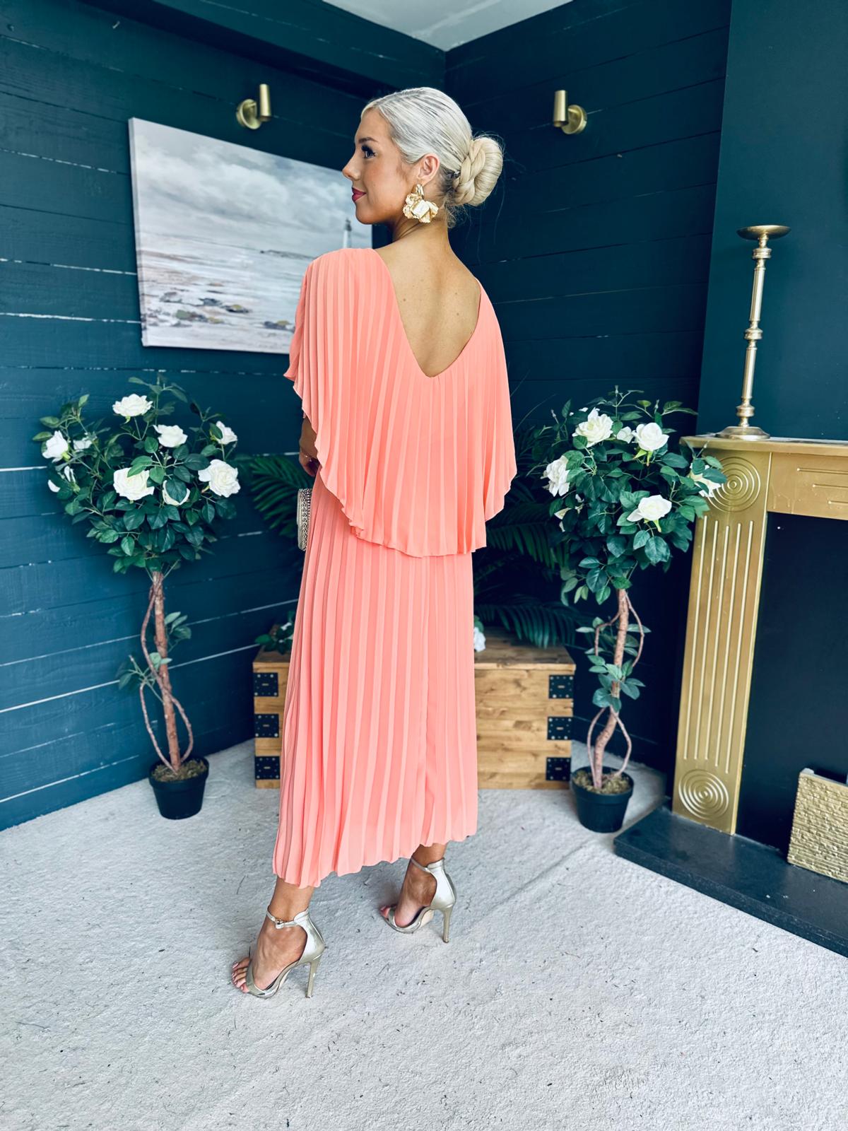Muireann Cape Detail Midi Dress Peach