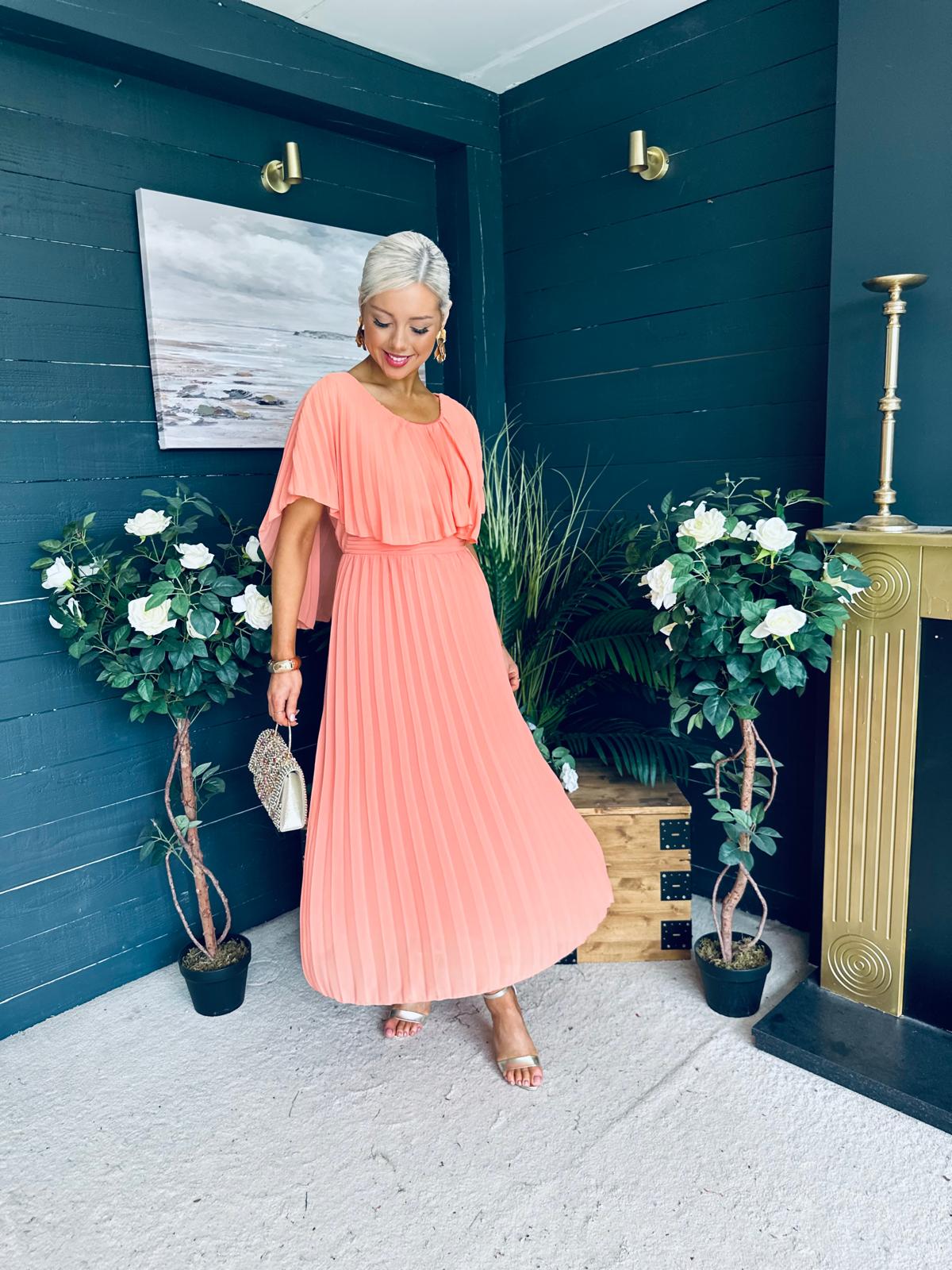Muireann Cape Detail Midi Dress Peach
