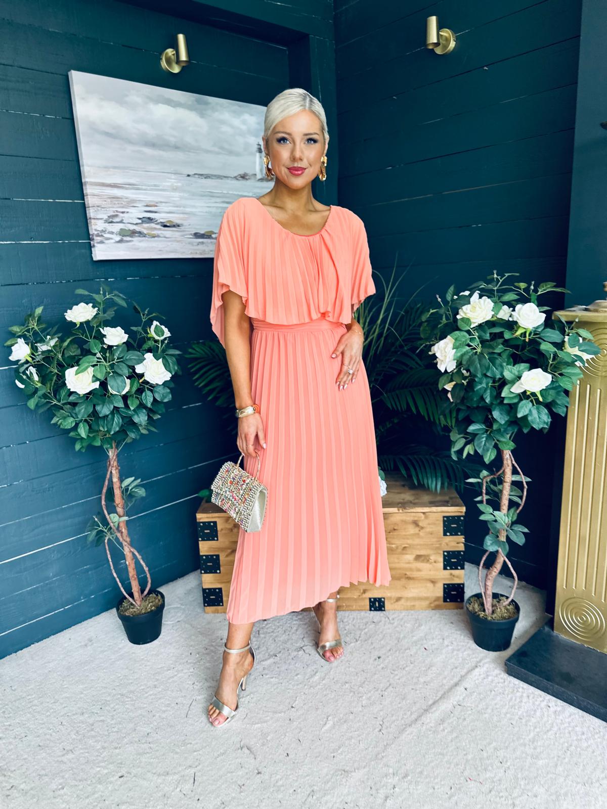Muireann Cape Detail Midi Dress Peach