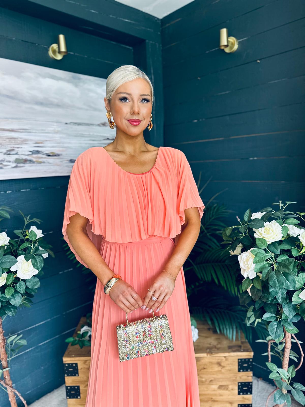 Muireann Cape Detail Midi Dress Peach