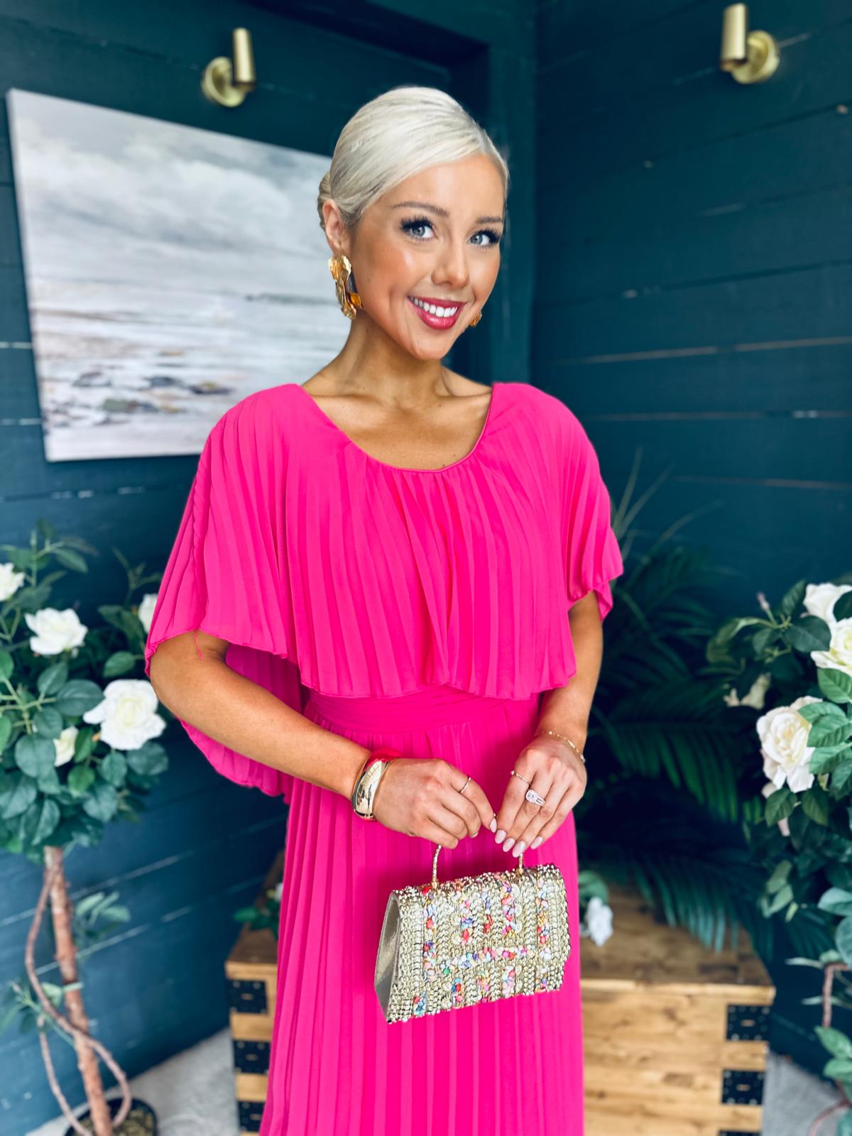 Muireann Cape Detail Midi Dress Fuchsia