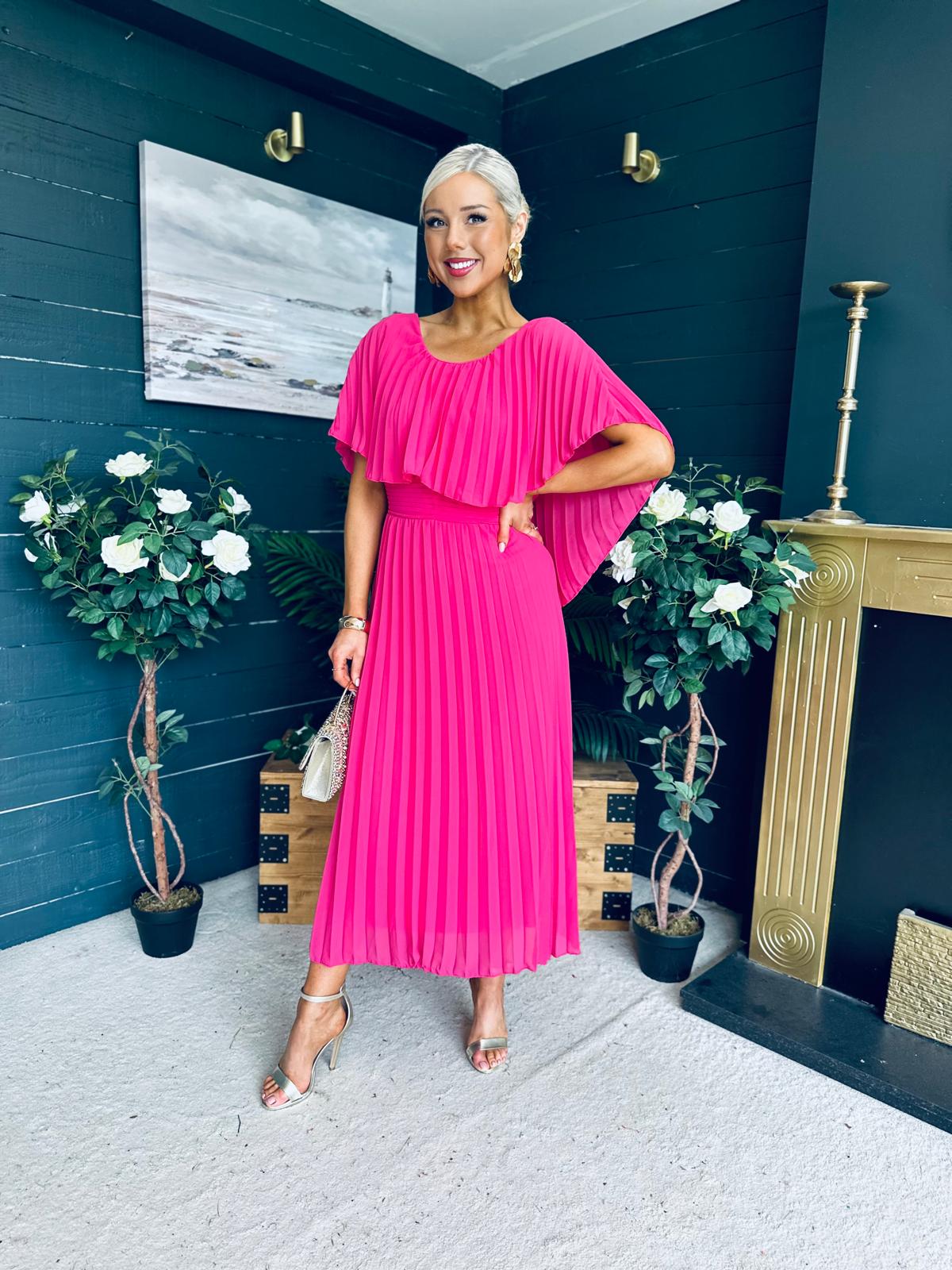Muireann Cape Detail Midi Dress Fuchsia