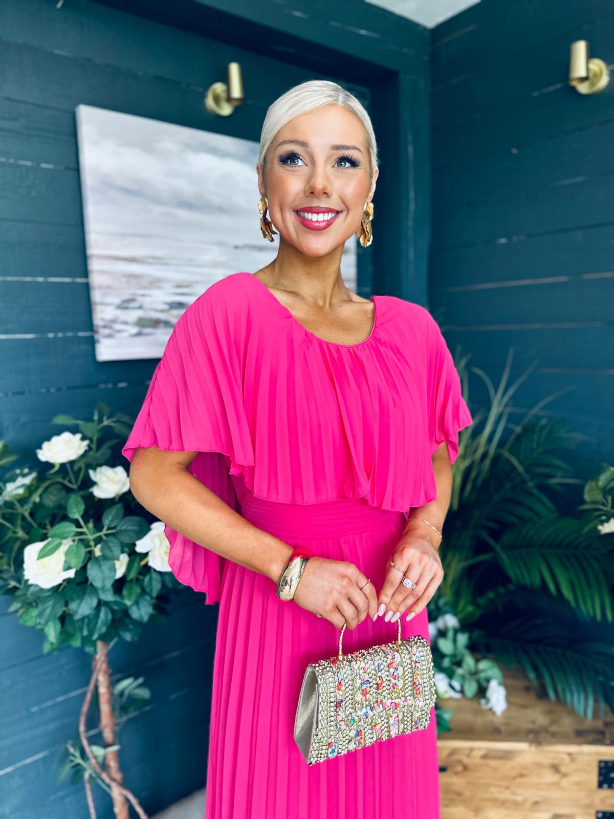 Muireann Cape Detail Midi Dress Fuchsia