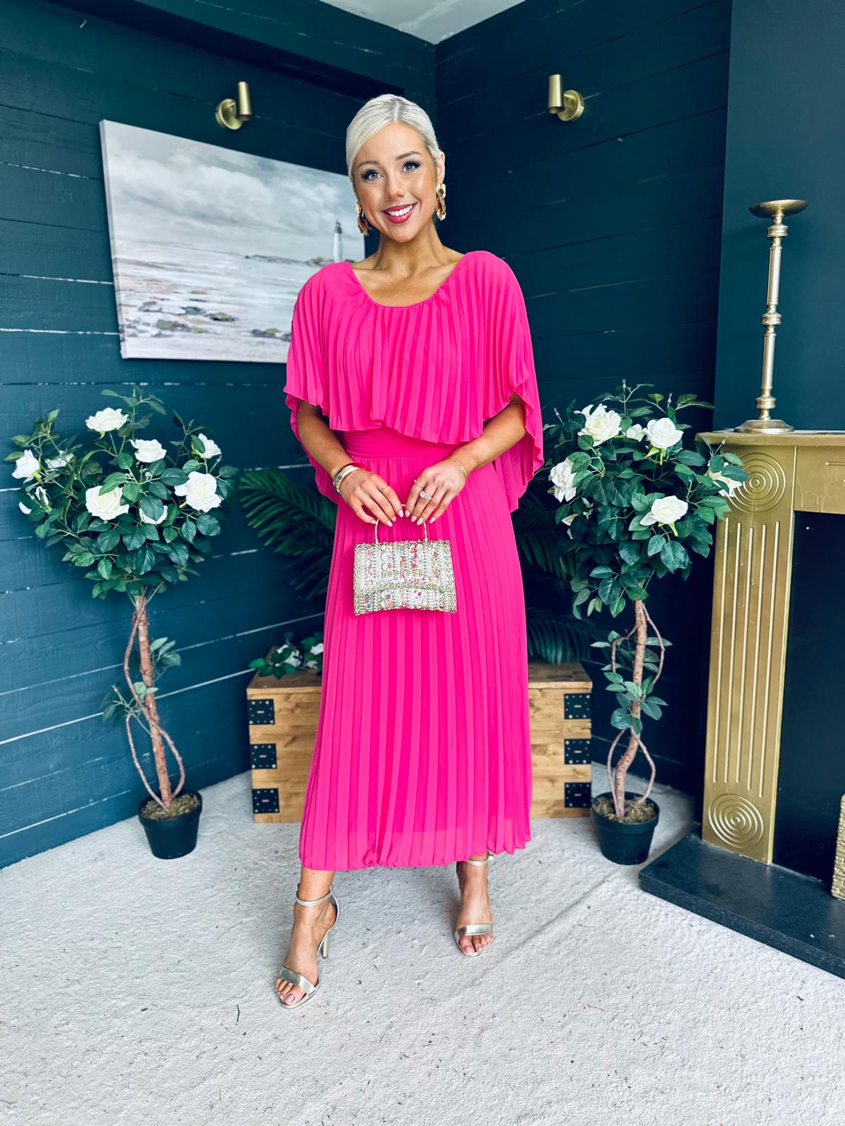 Muireann Cape Detail Midi Dress Fuchsia