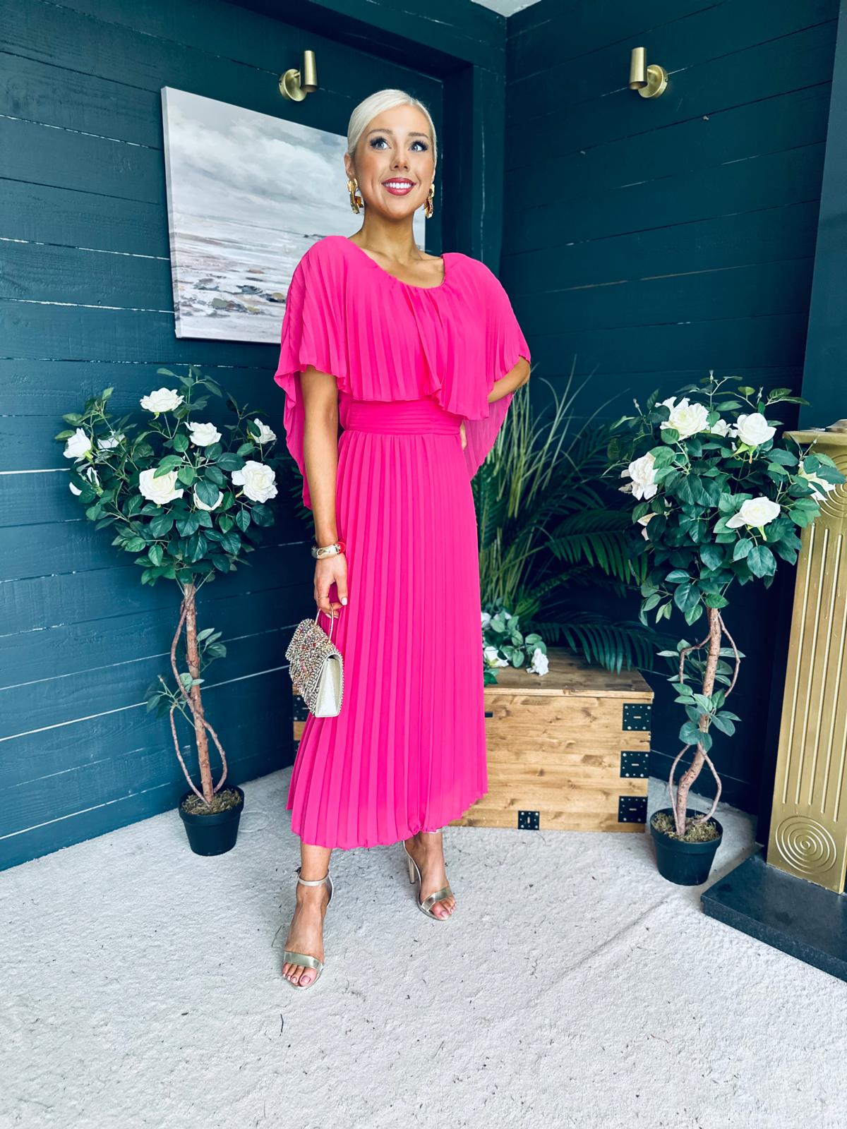 Muireann Cape Detail Midi Dress Fuchsia