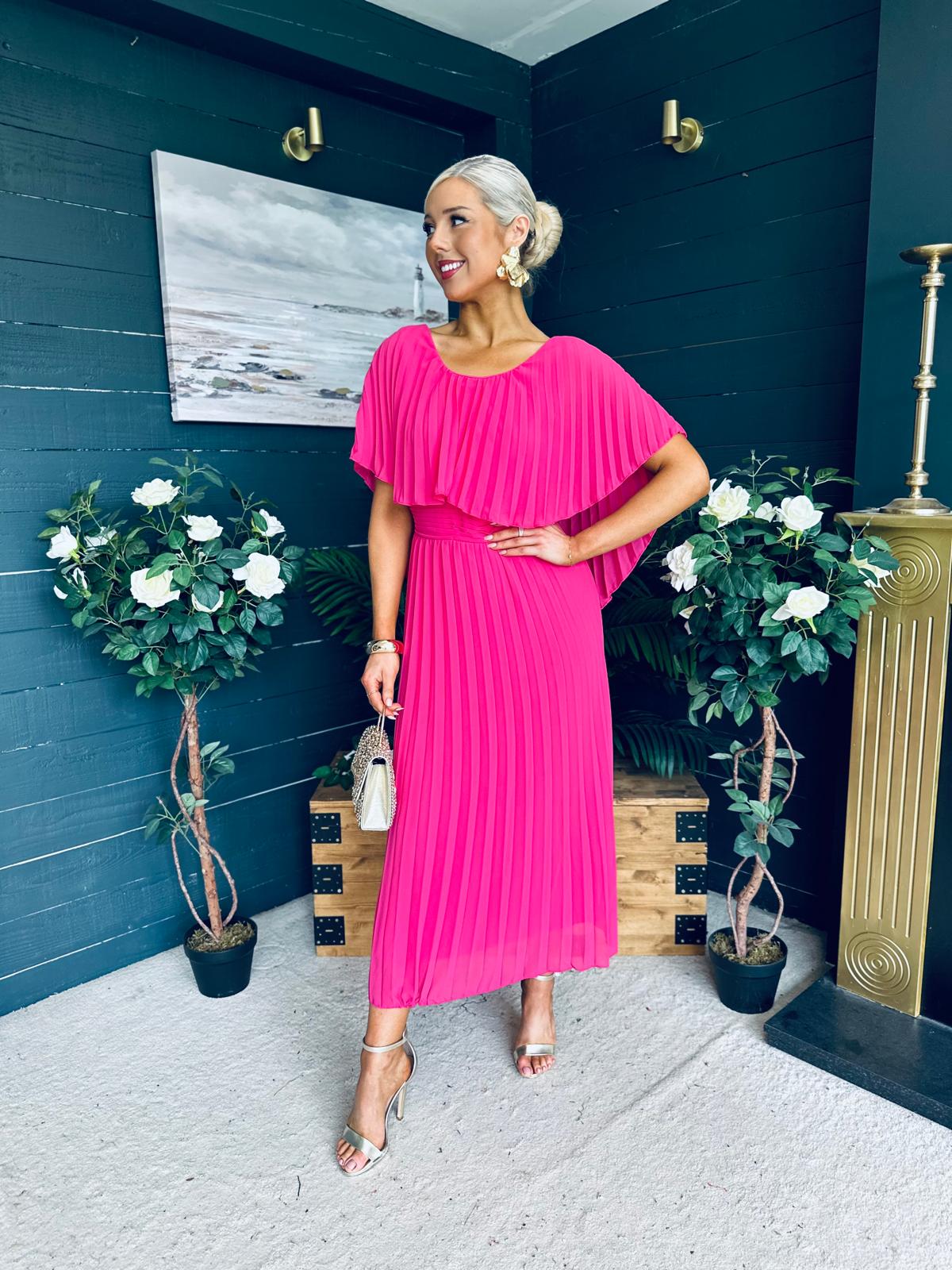 Muireann Cape Detail Midi Dress Fuchsia