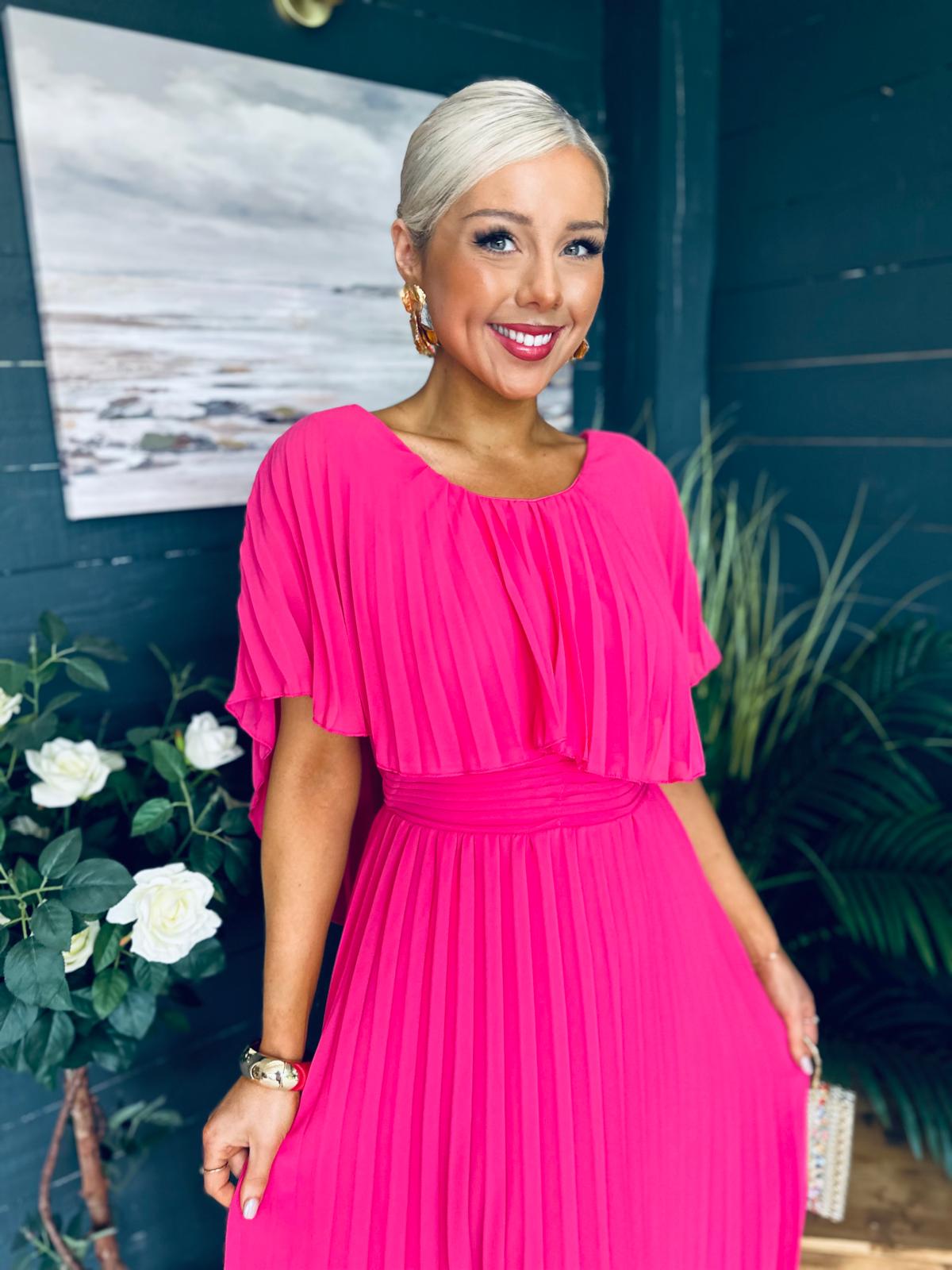 Muireann Cape Detail Midi Dress Fuchsia