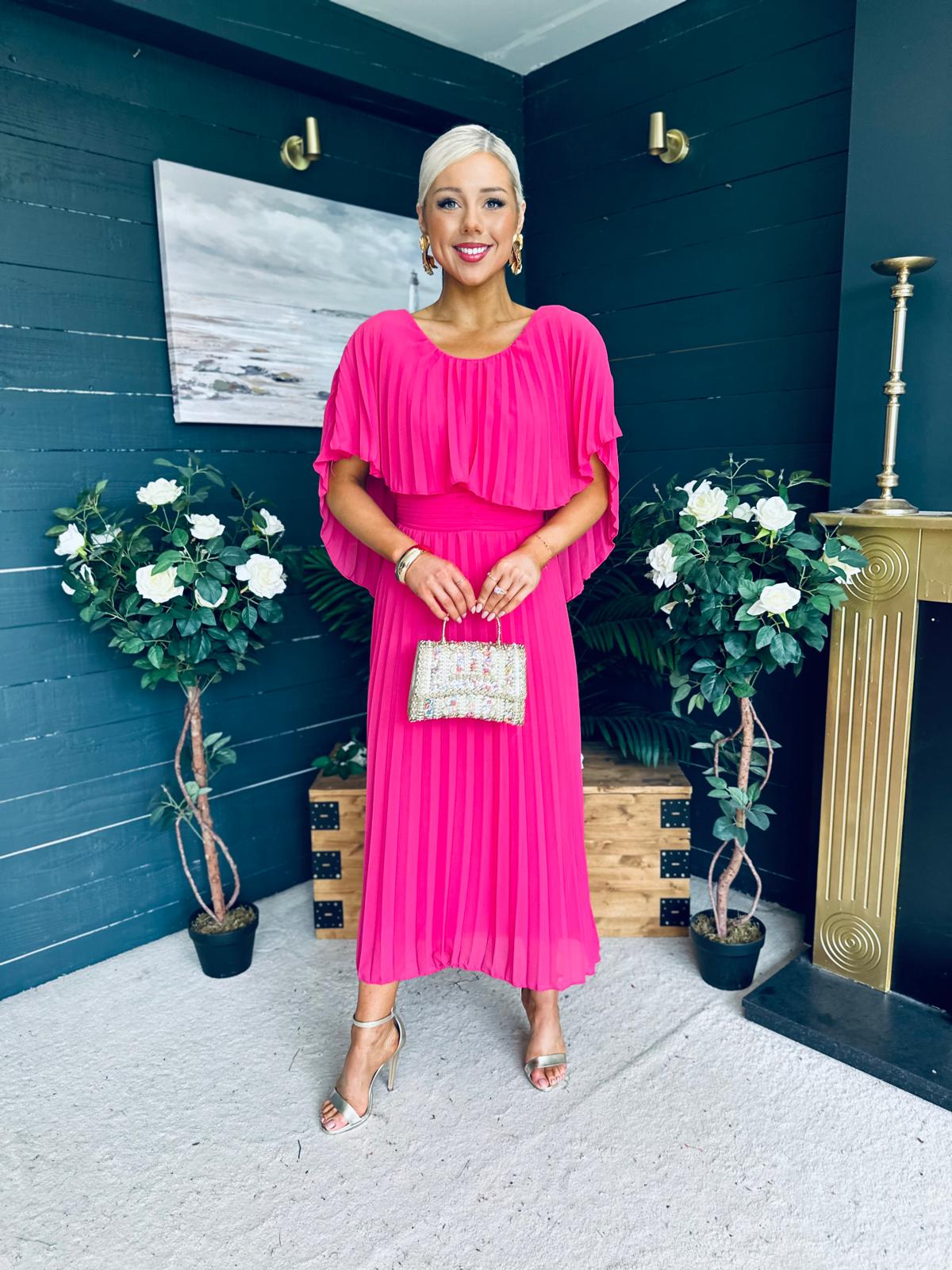 Muireann Cape Detail Midi Dress Fuchsia