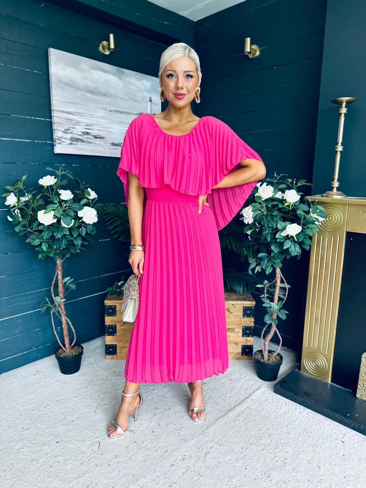 Muireann Cape Detail Midi Dress Fuchsia
