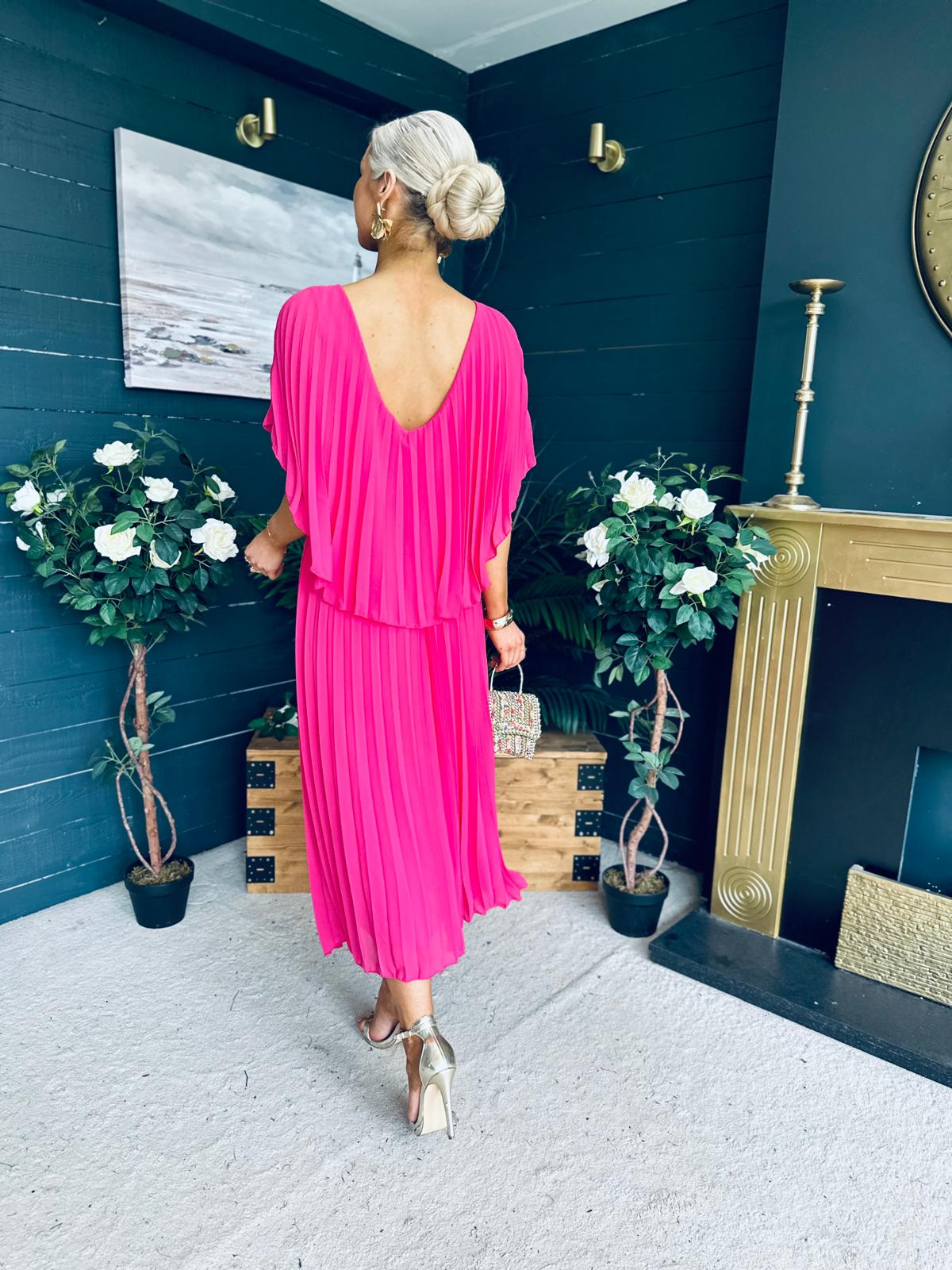 Muireann Cape Detail Midi Dress Fuchsia