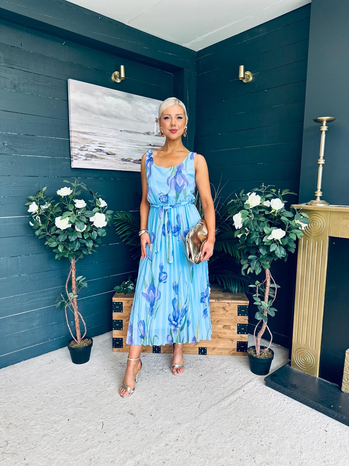 Bronagh Detailed Midi Dress Floral Blue