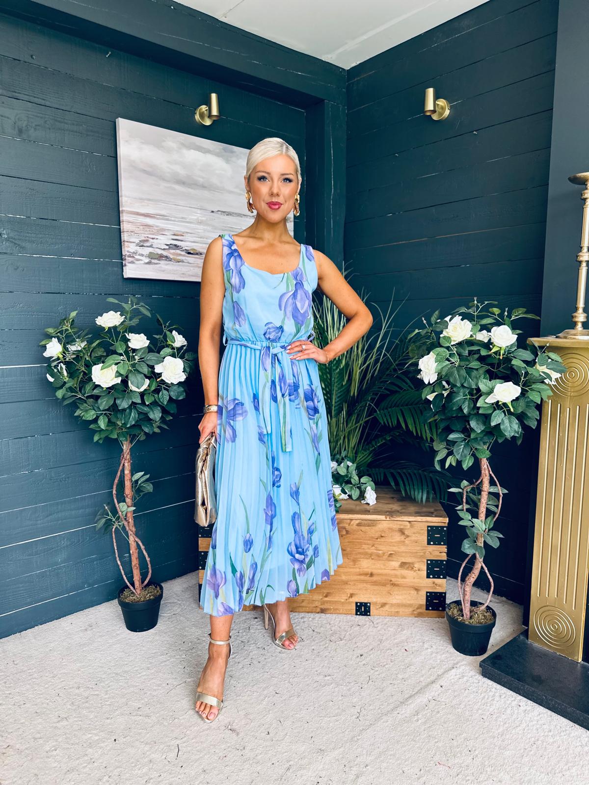 Bronagh Detailed Midi Dress Floral Blue