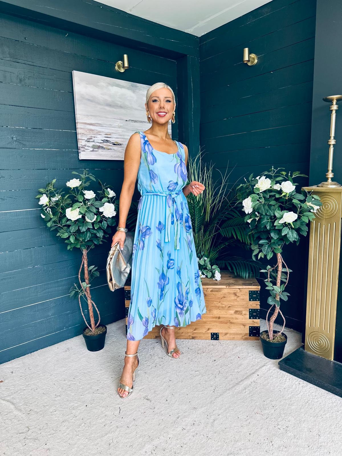 Bronagh Detailed Midi Dress Floral Blue