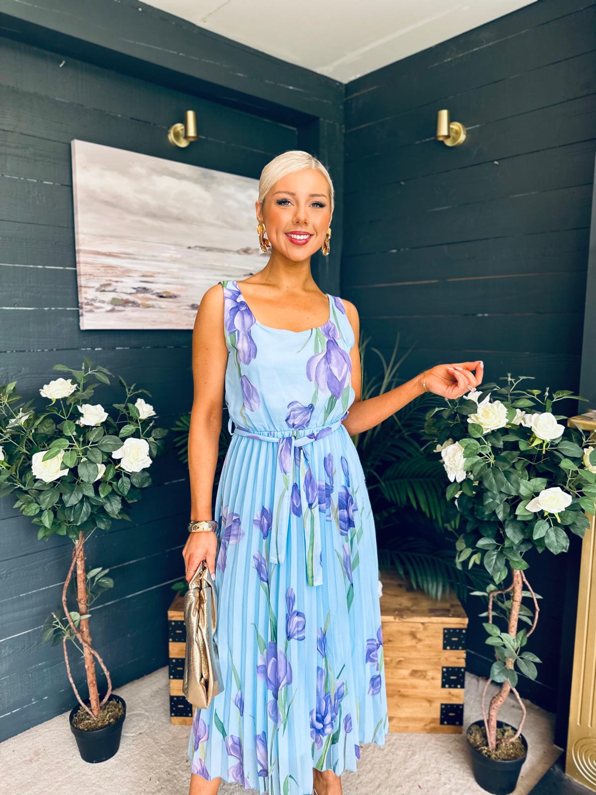 Bronagh Detailed Midi Dress Floral Blue
