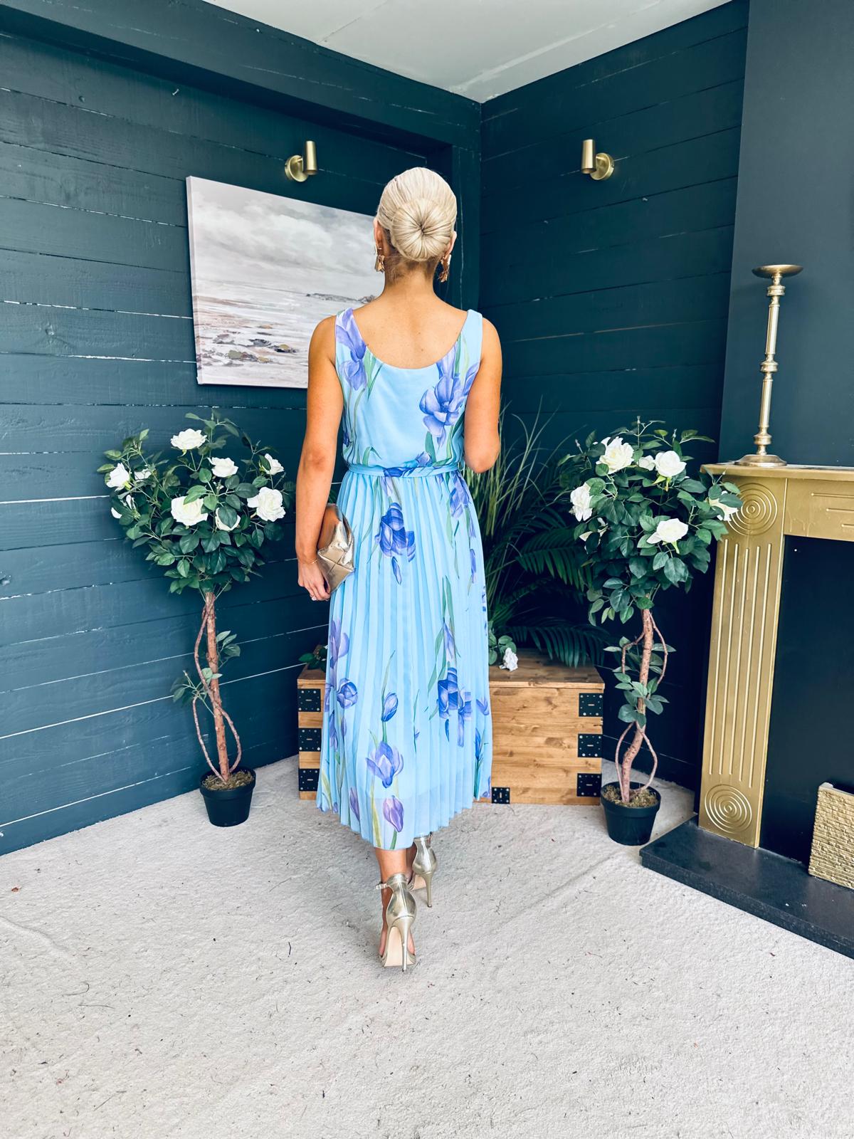 Bronagh Detailed Midi Dress Floral Blue