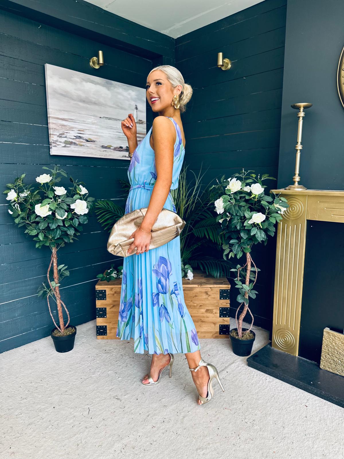 Bronagh Detailed Midi Dress Floral Blue