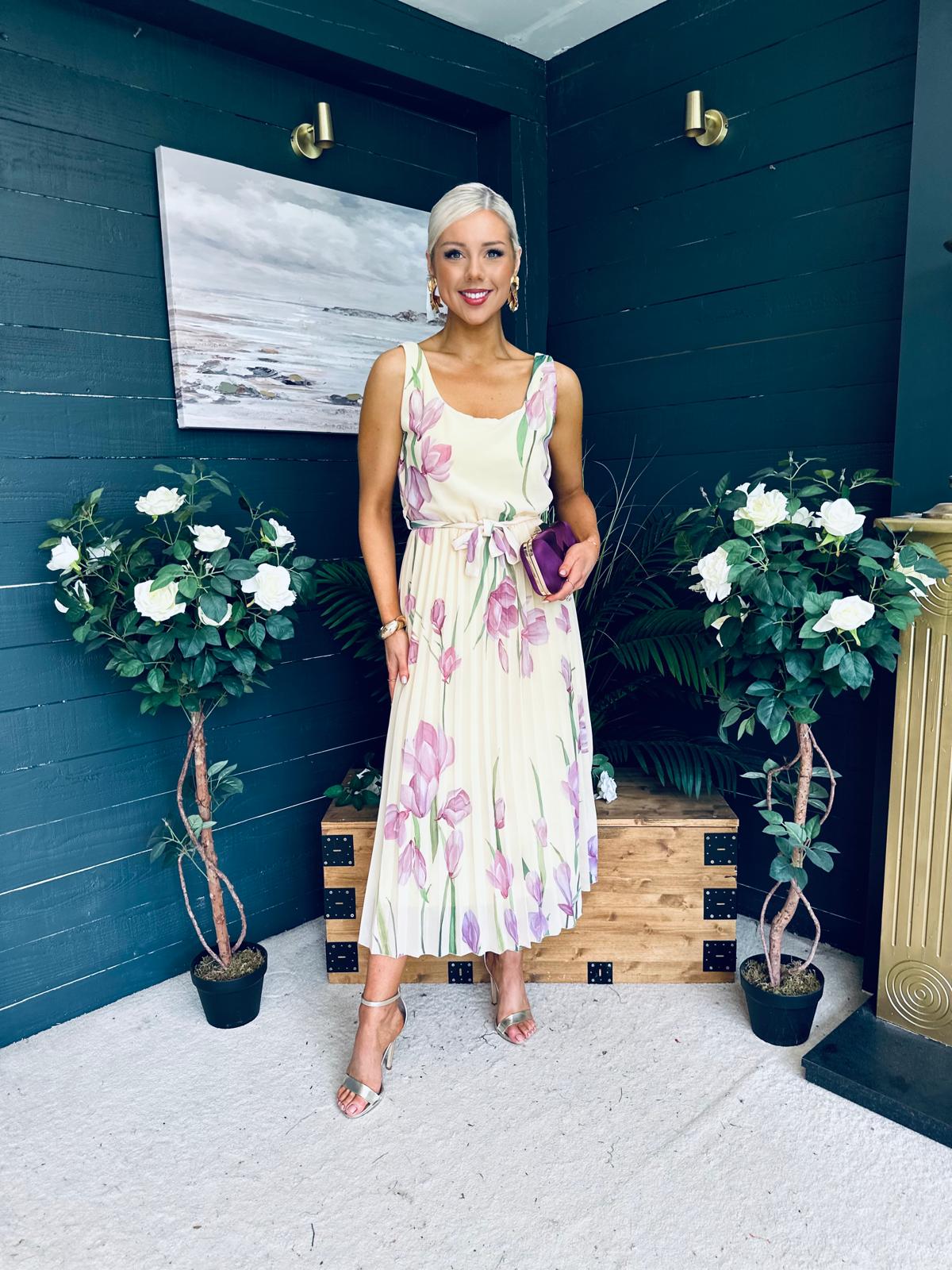 Bronagh Detailed Midi Dress Floral Yellow/Pink